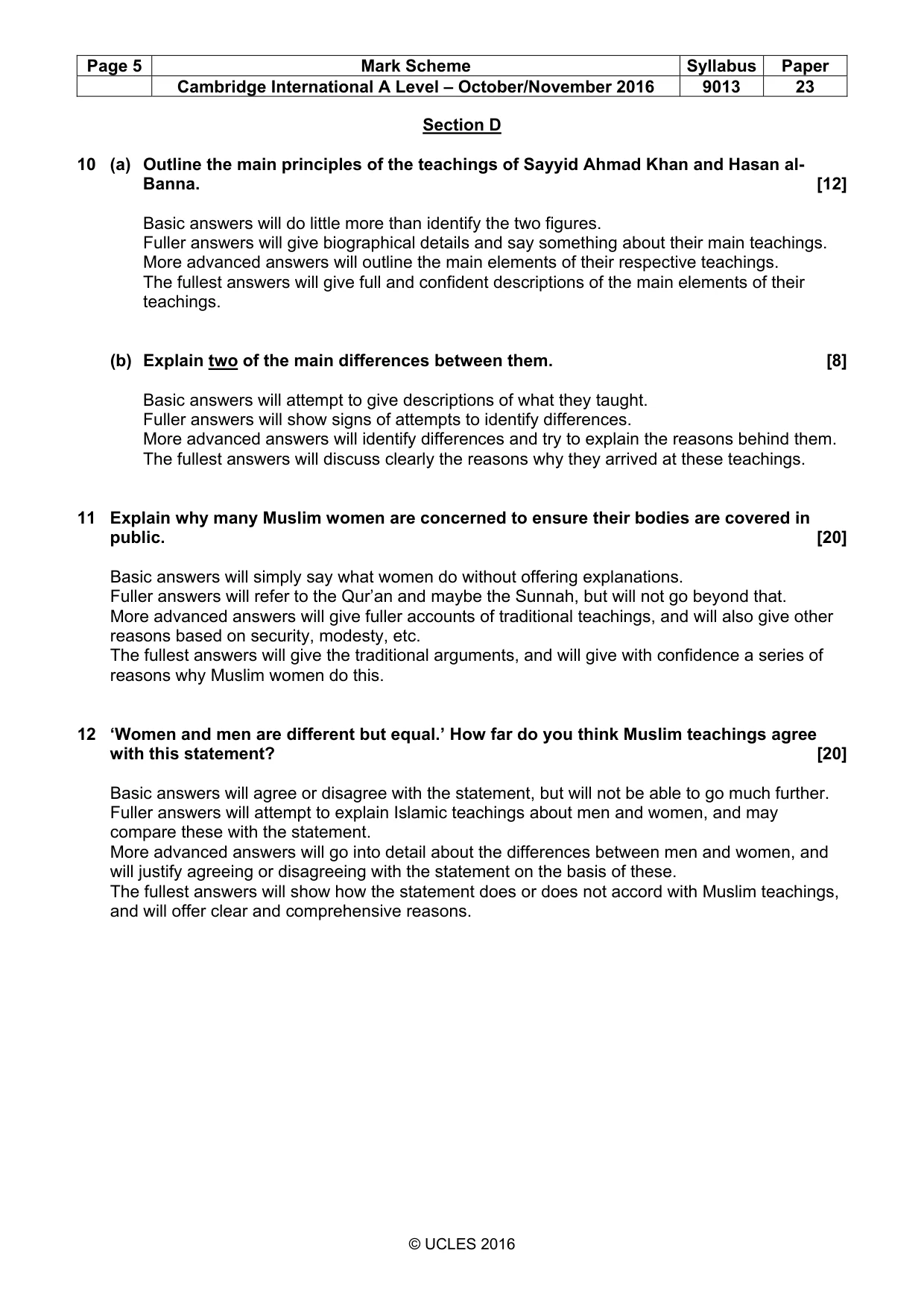 Mark scheme, page 5 of 5