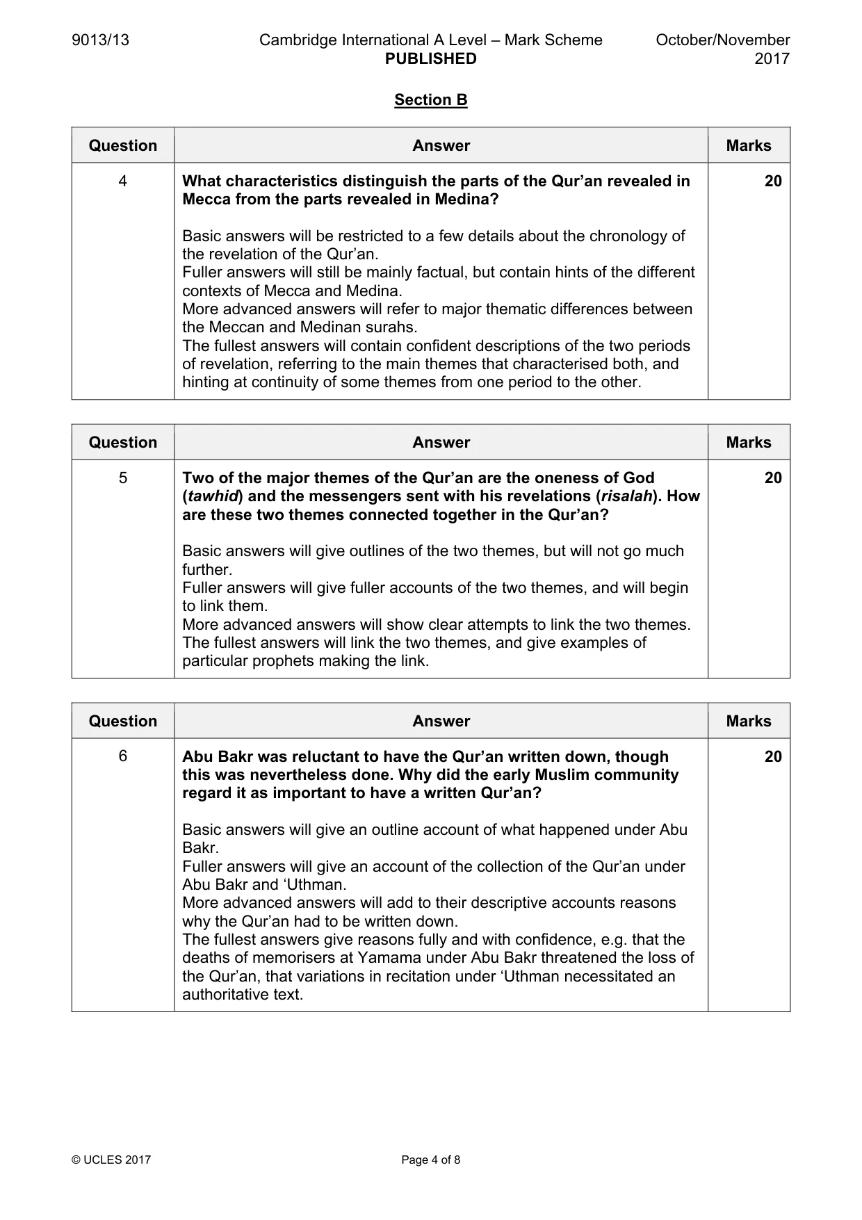 Mark scheme, page 4 of 8