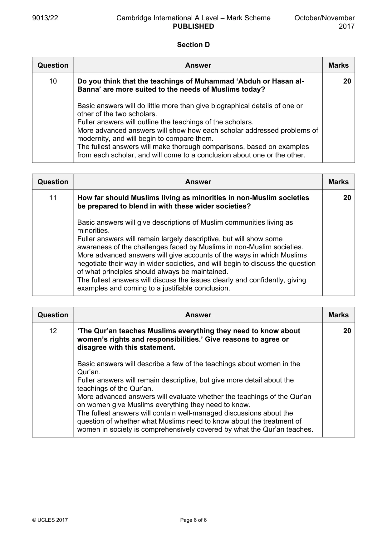 Mark scheme, page 6 of 6