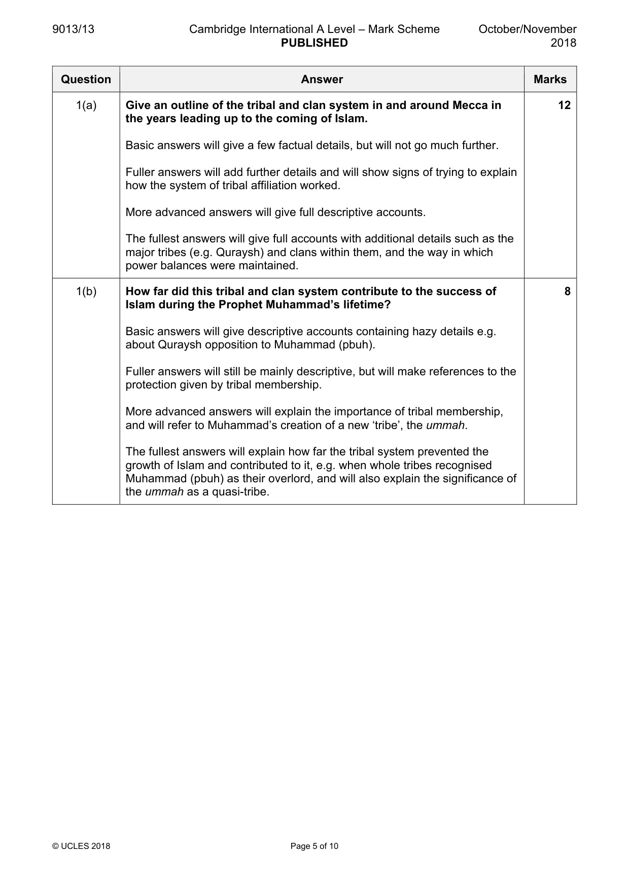 Mark scheme, page 5 of 10