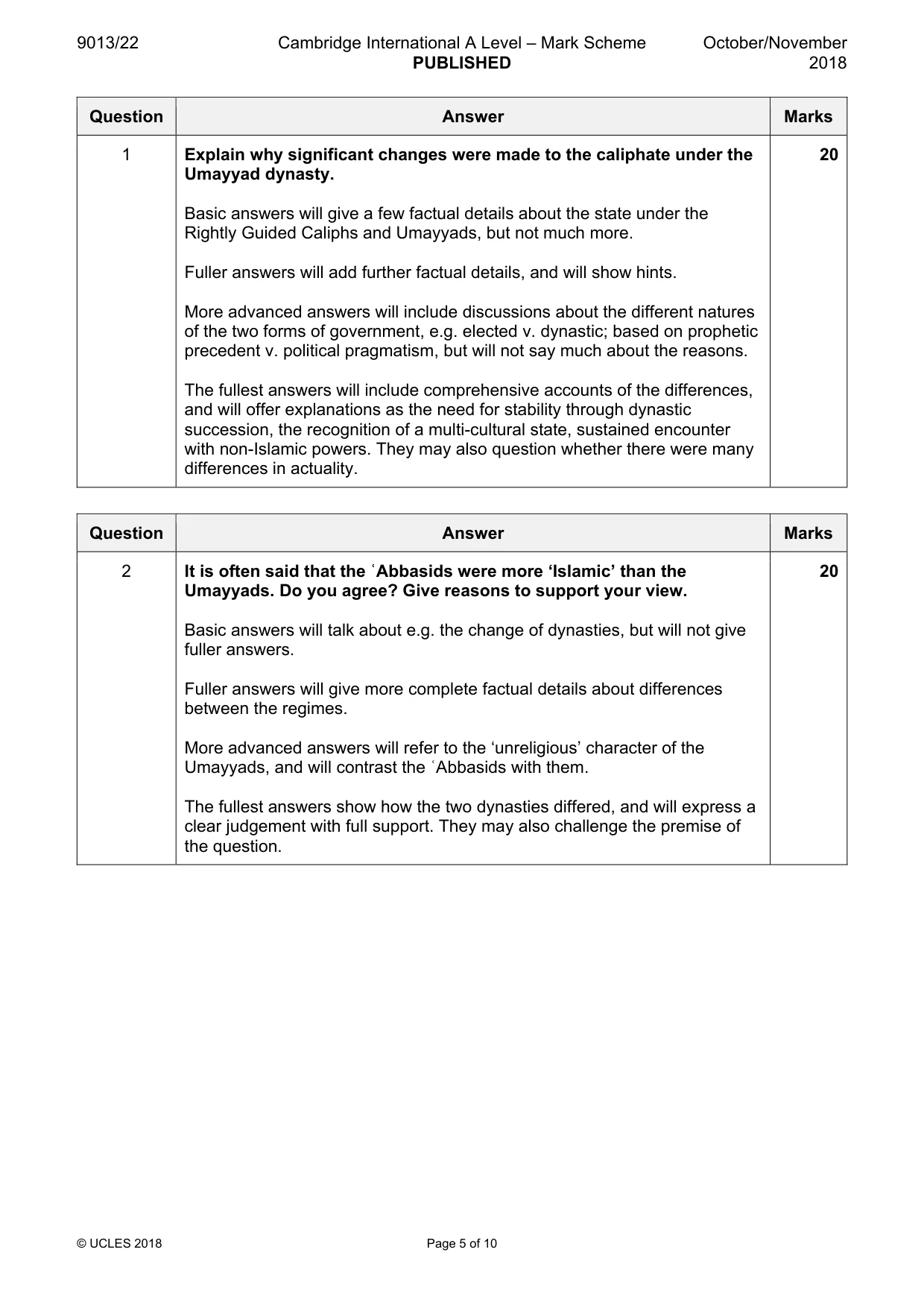 Mark scheme, page 5 of 10