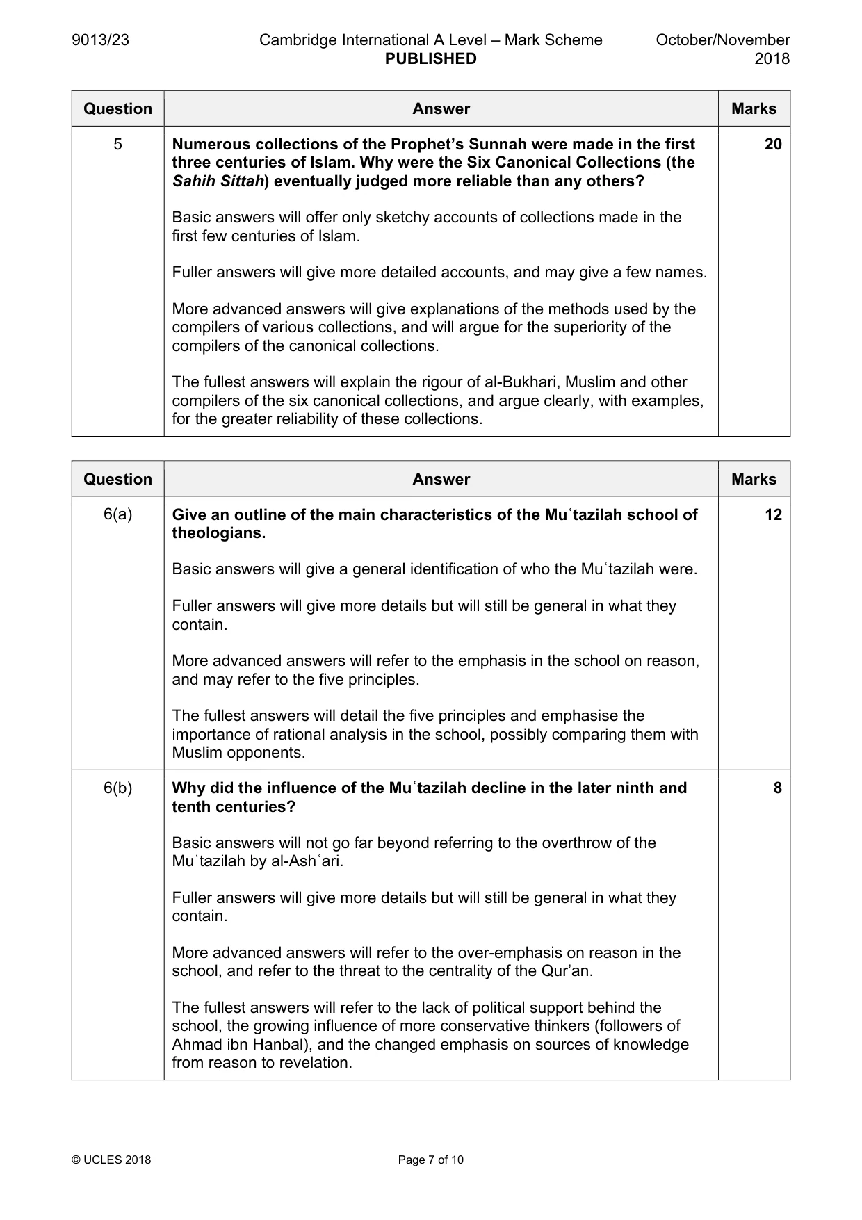 Mark scheme, page 7 of 10