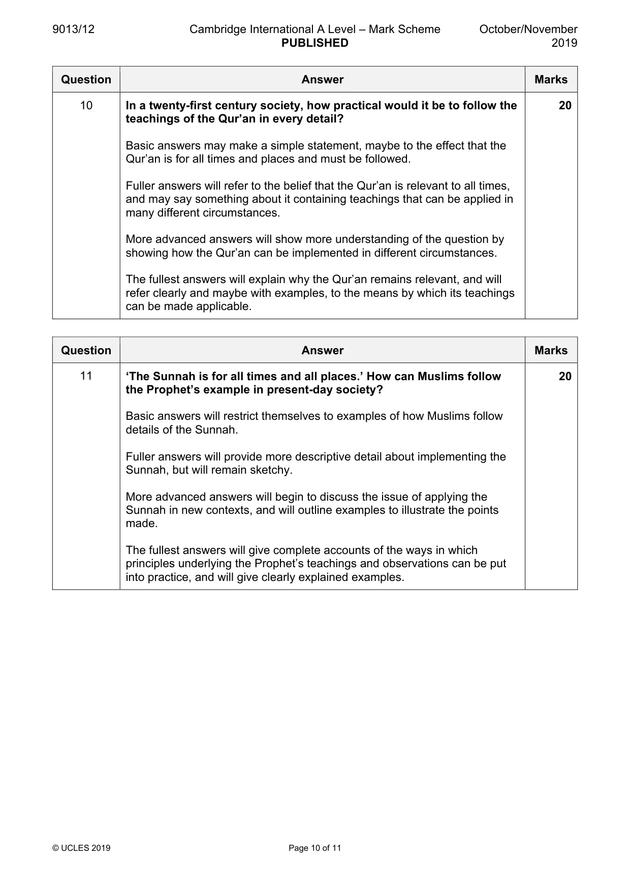 Mark scheme, page 10 of 11