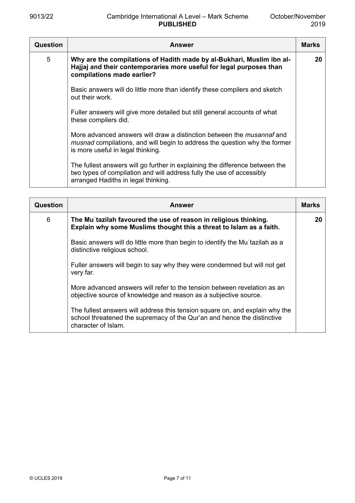 Mark scheme, page 7 of 11