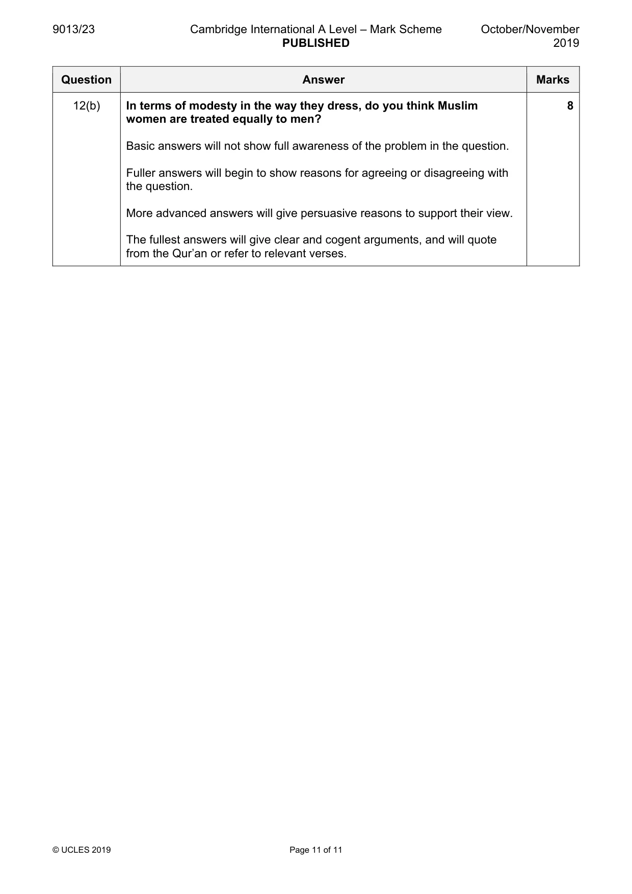Mark scheme, page 11 of 11