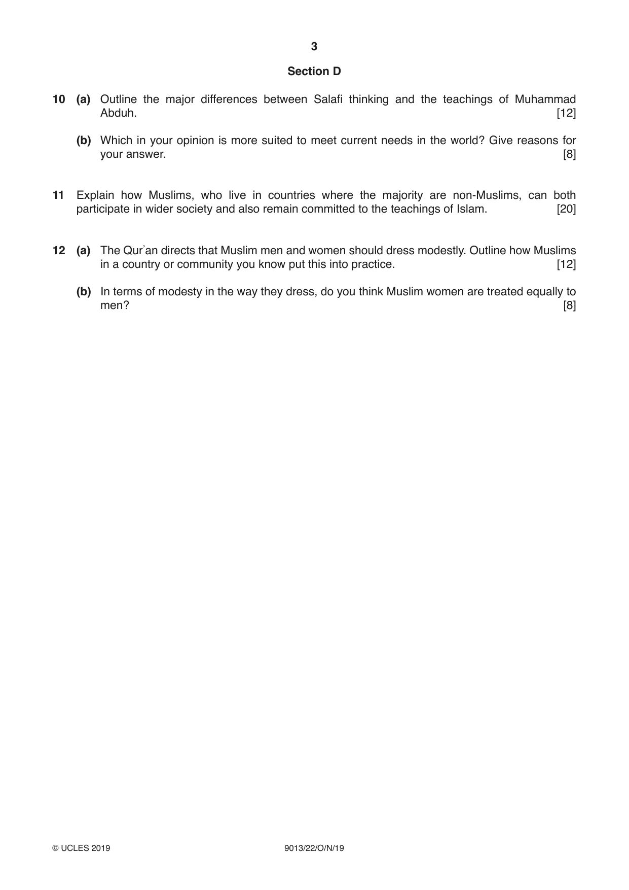 Cambridge A Level Islamic Studies 9013 2019 Oct/Nov Paper 2 · Variant 2 question paper, page 3 of 4