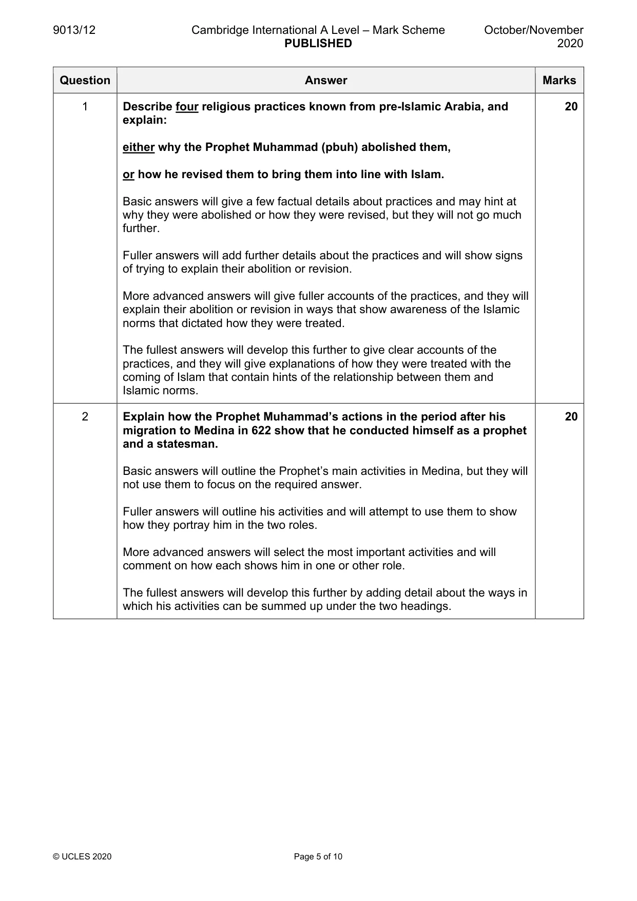 Mark scheme, page 5 of 10