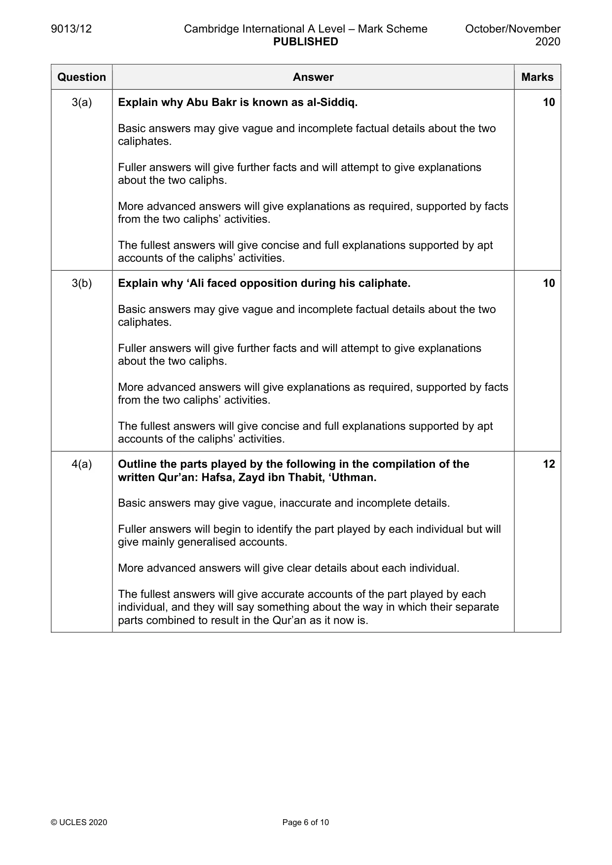 Mark scheme, page 6 of 10