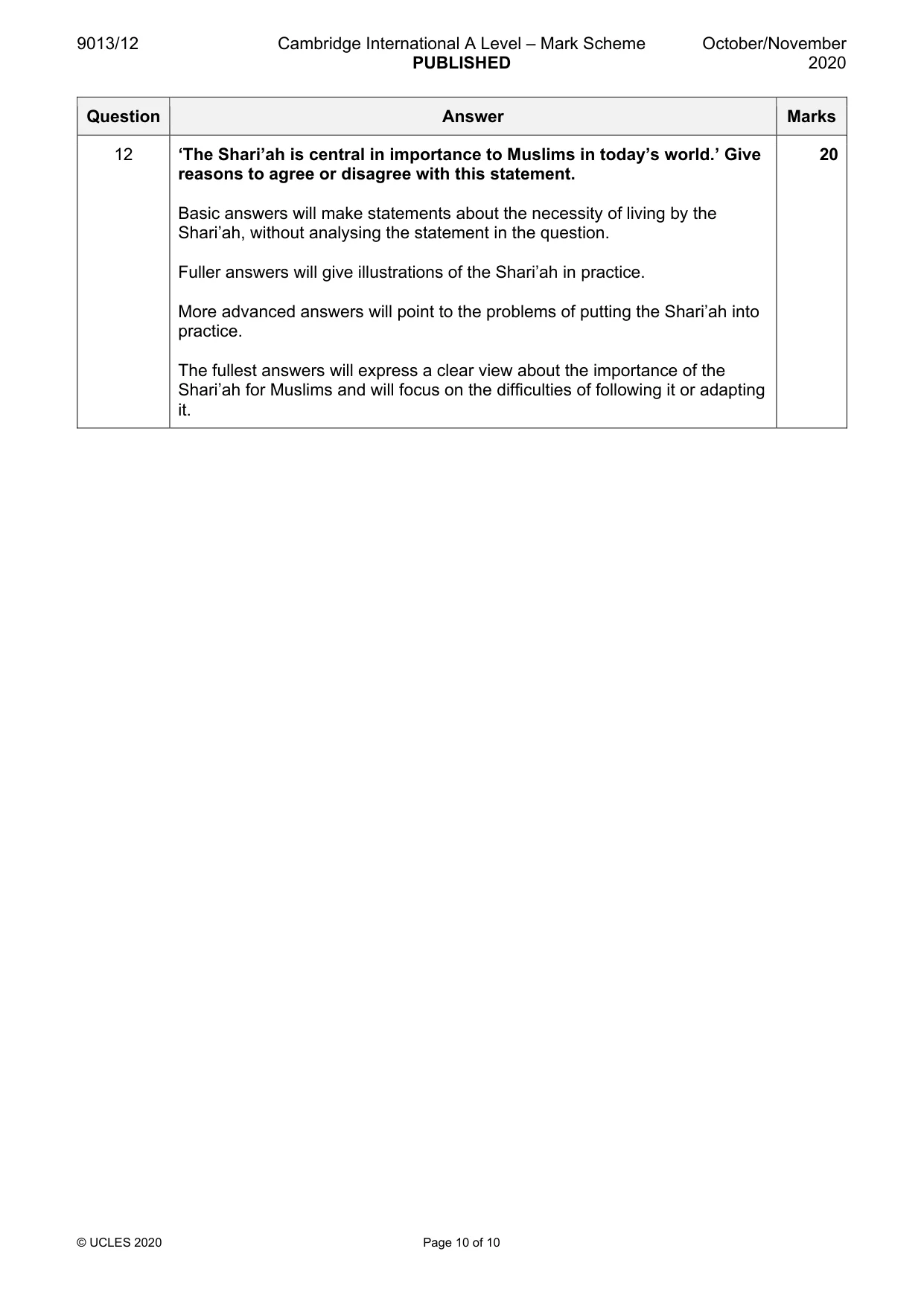 Mark scheme, page 10 of 10
