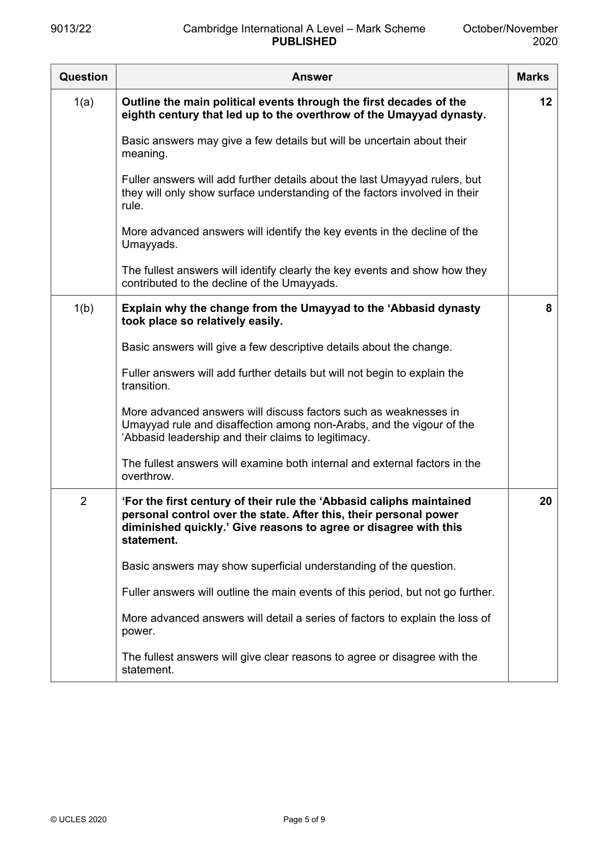 Mark scheme, page 5 of 9