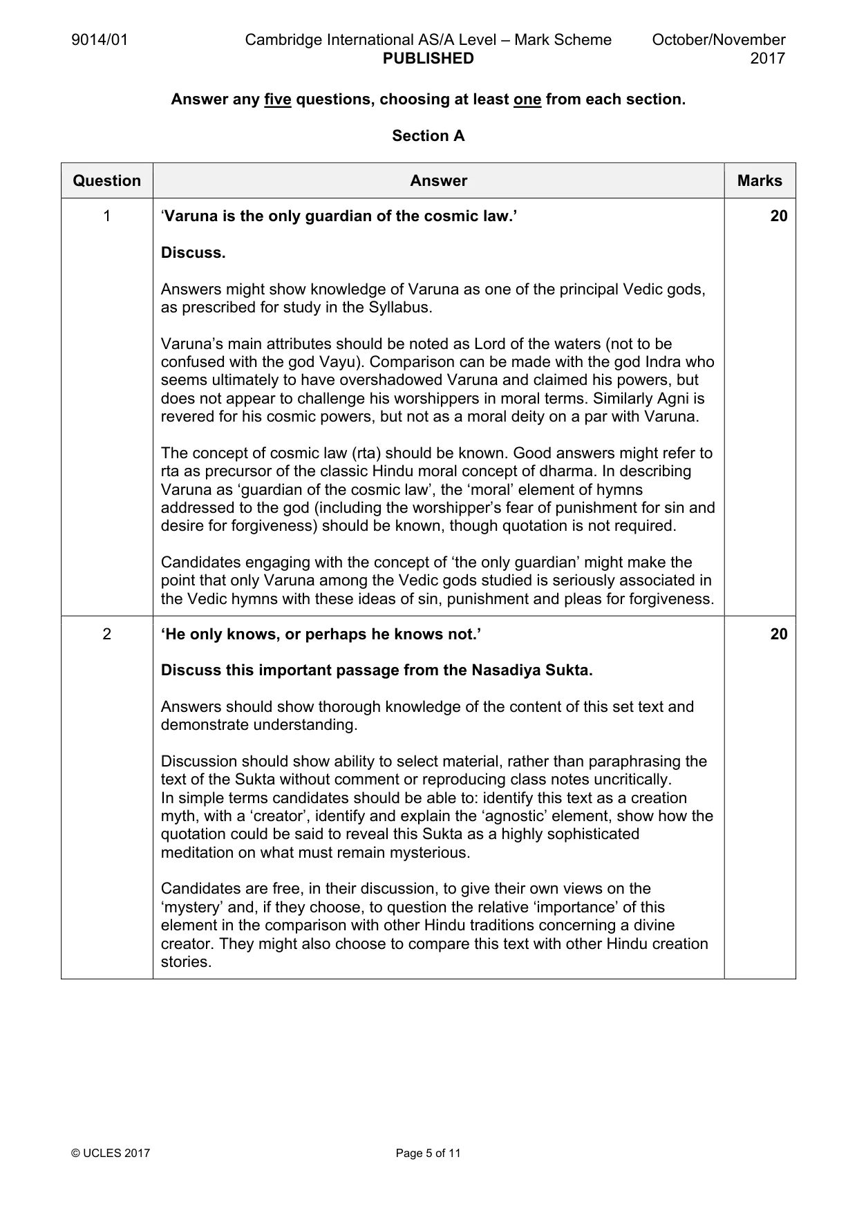 Mark scheme, page 5 of 11