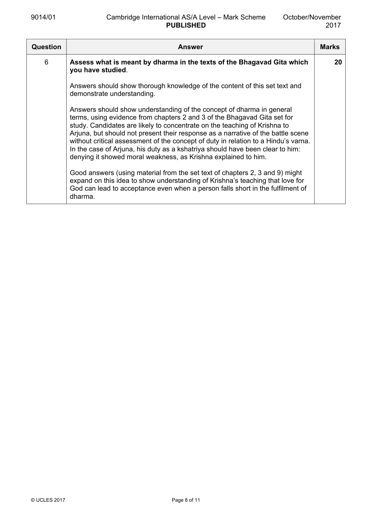 Mark scheme, page 8 of 11
