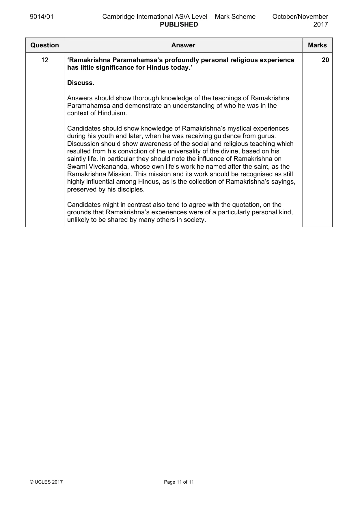 Mark scheme, page 11 of 11