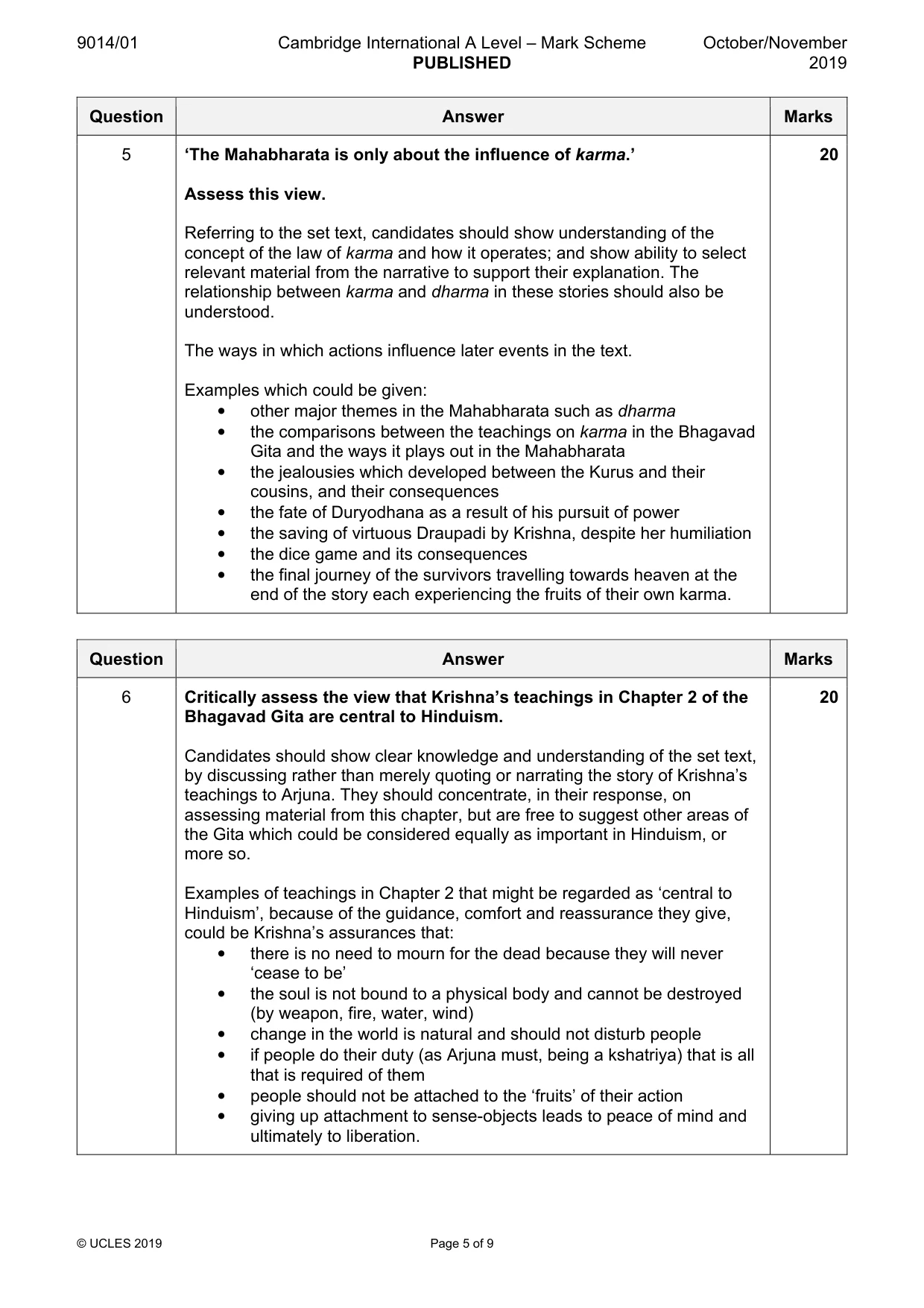 Mark scheme, page 5 of 9
