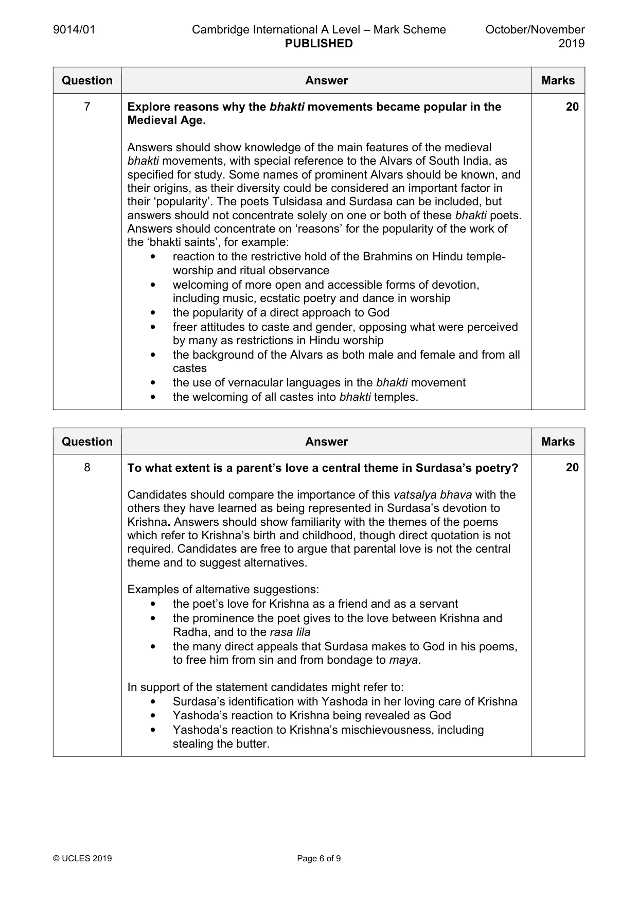Mark scheme, page 6 of 9
