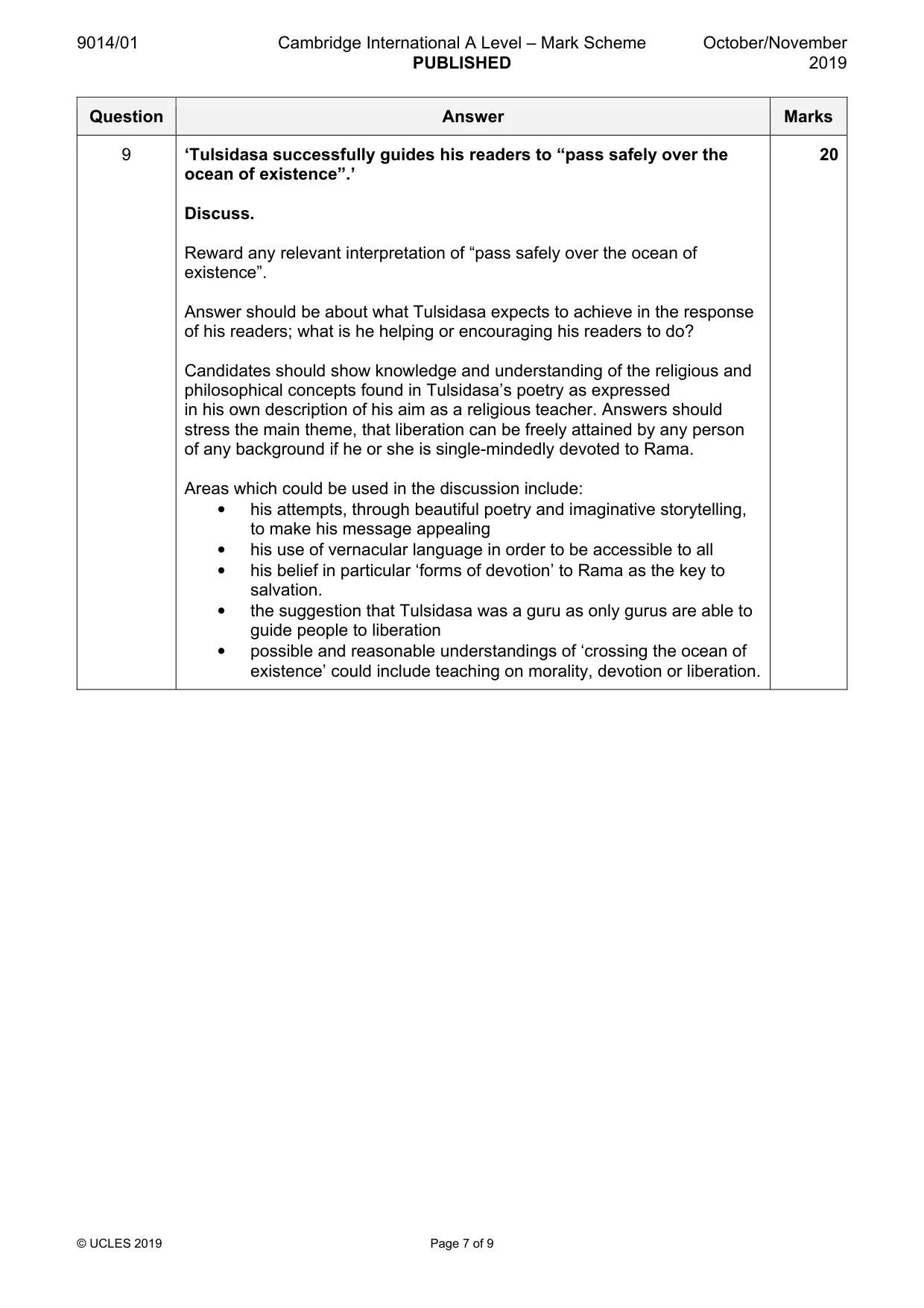 Mark scheme, page 7 of 9
