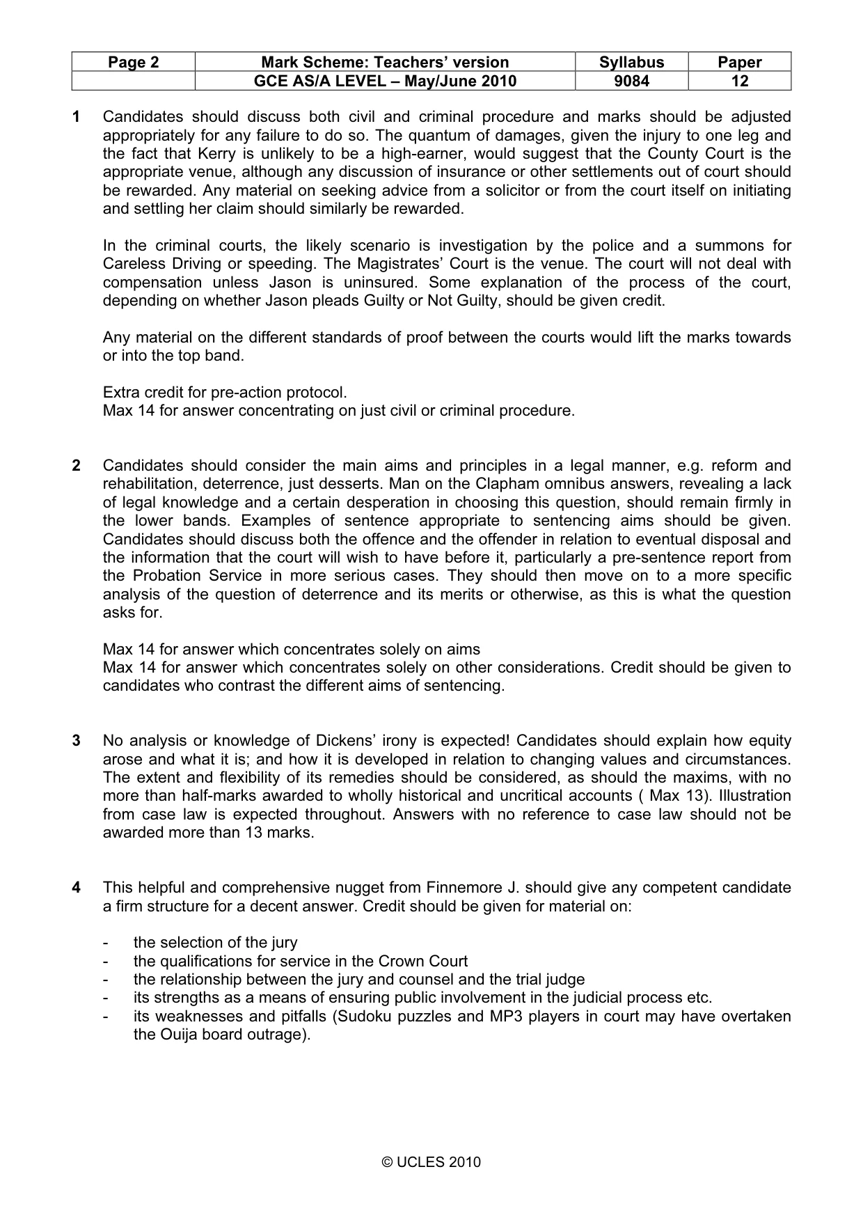 Mark scheme, page 2 of 3