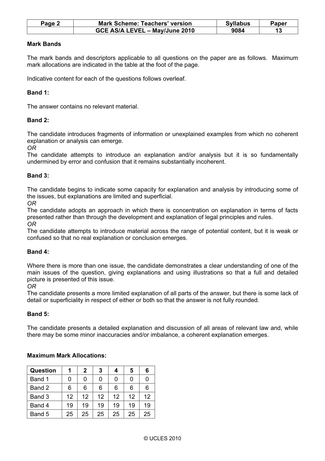 Mark scheme, page 2 of 4