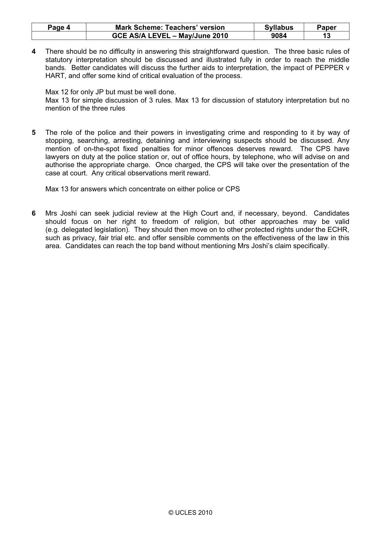 Mark scheme, page 4 of 4