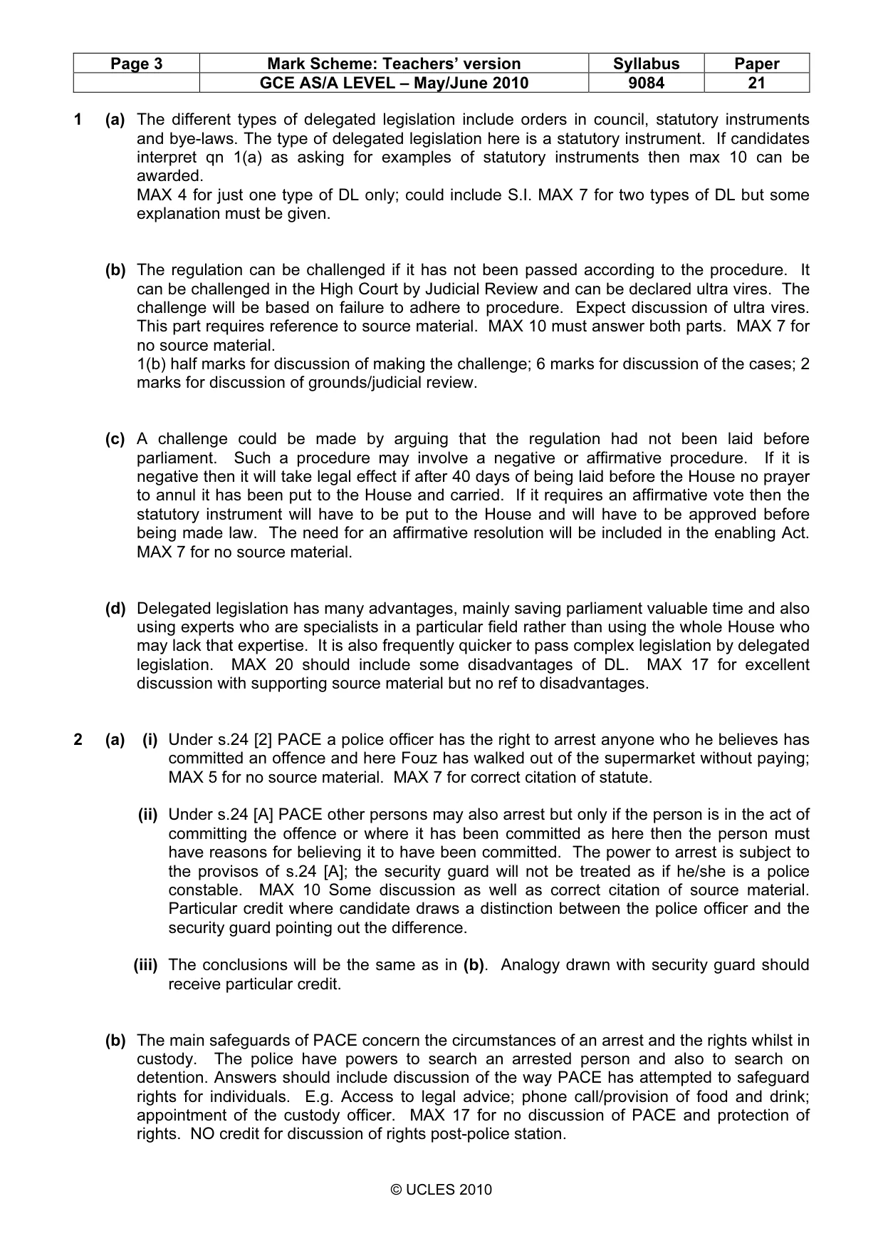 Mark scheme, page 3 of 3