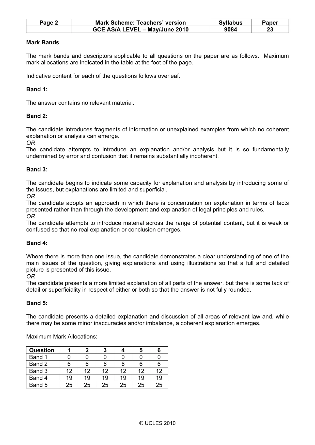Mark scheme, page 2 of 3