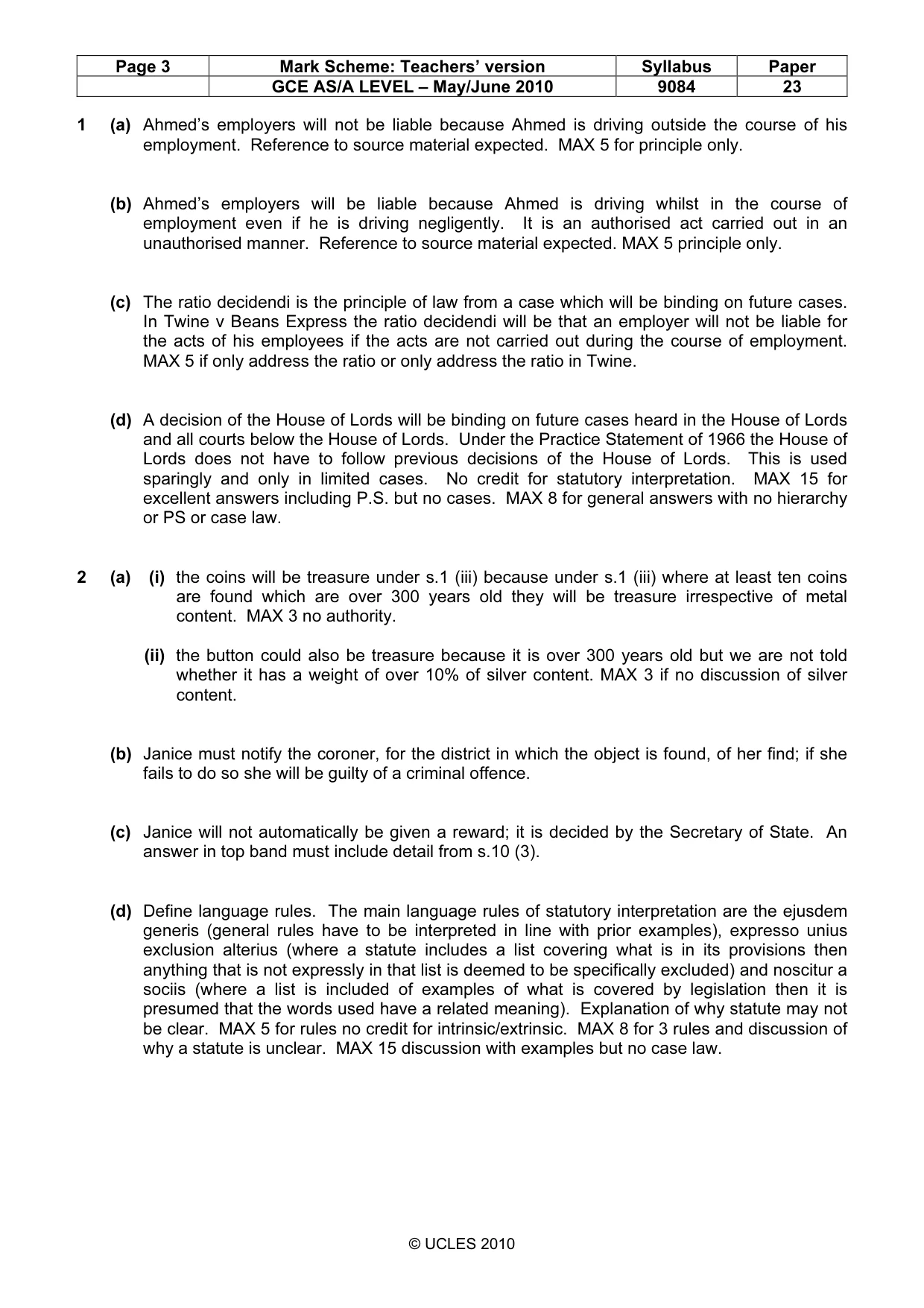 Mark scheme, page 3 of 3