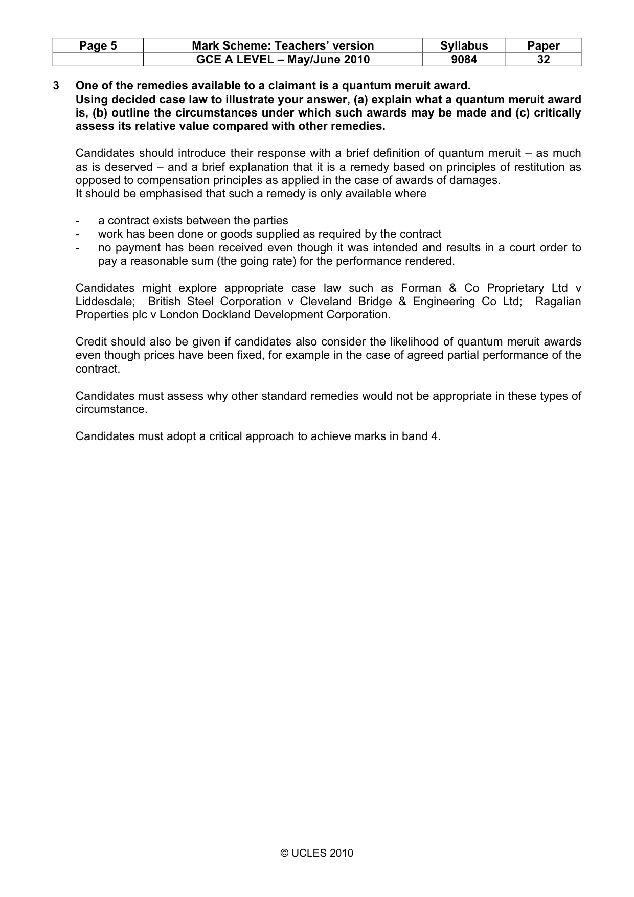 Mark scheme, page 5 of 7