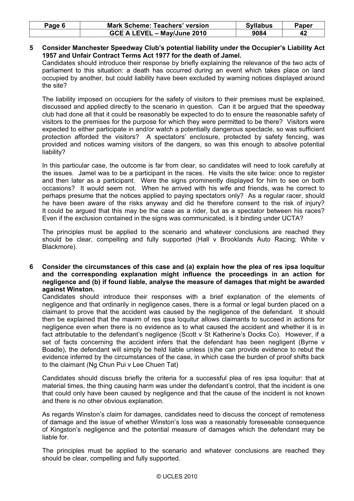 Mark scheme, page 6 of 6