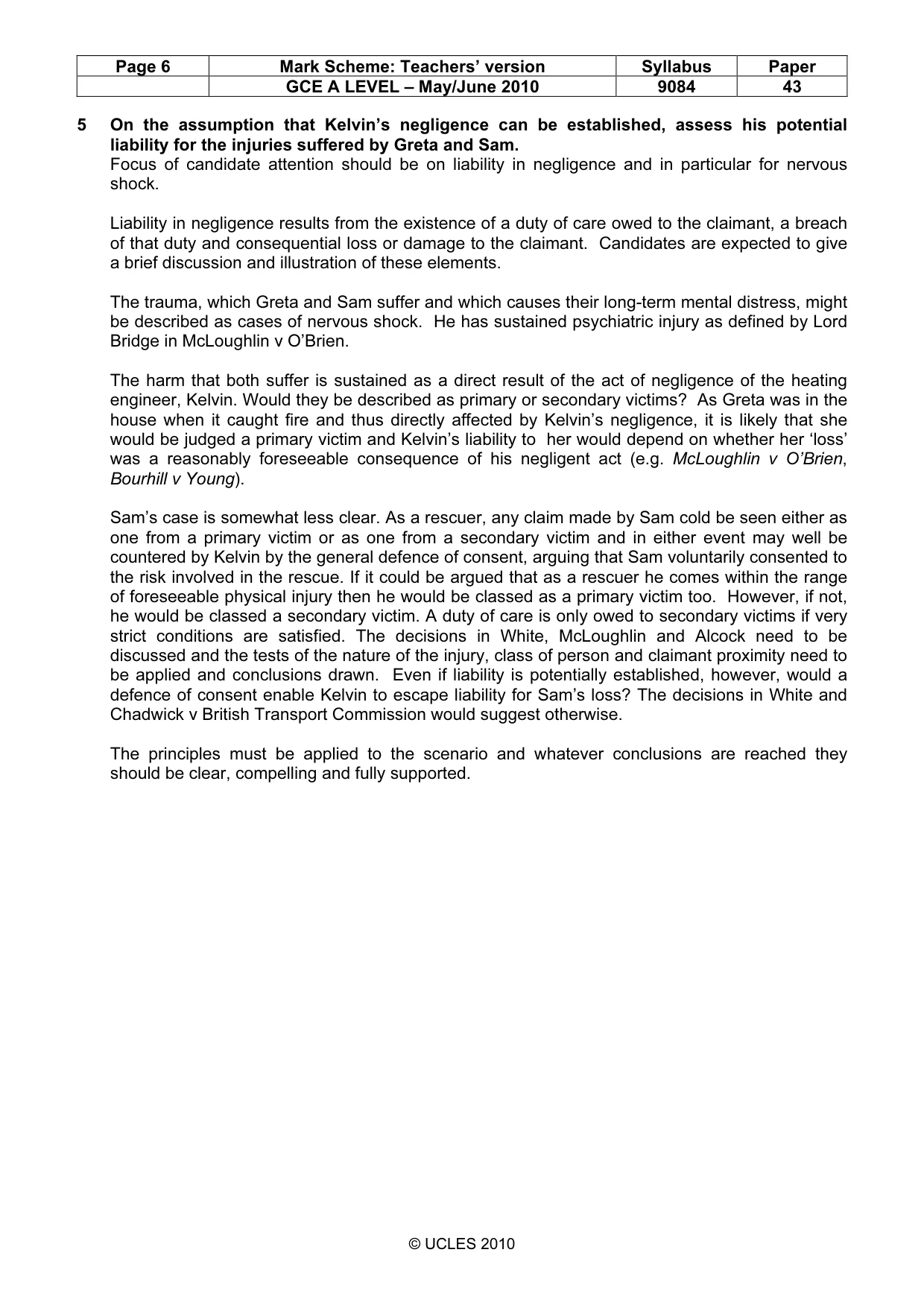 Mark scheme, page 6 of 7