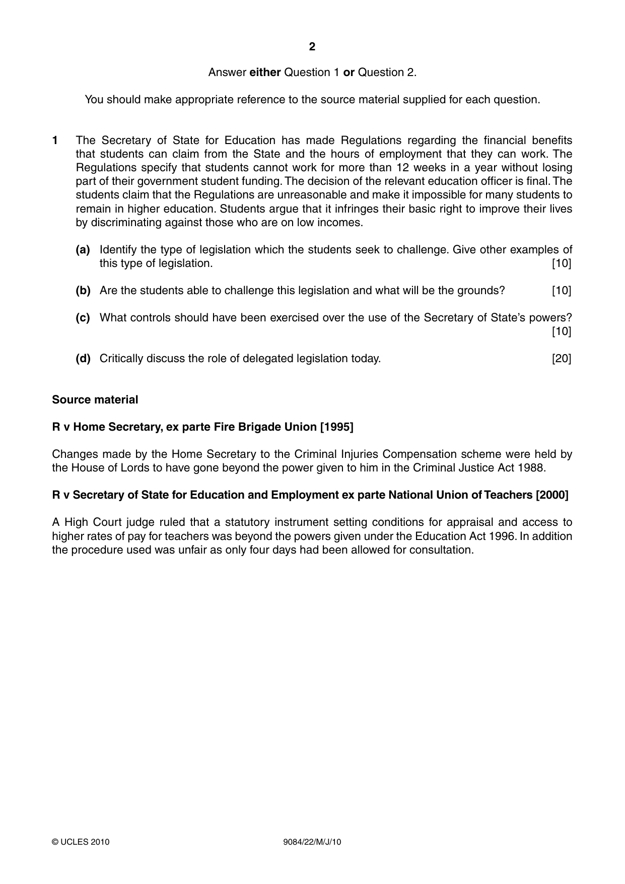 Cambridge A Level Law 9084 2010 May/June Paper 2 · Variant 2 question paper, page 2 of 4