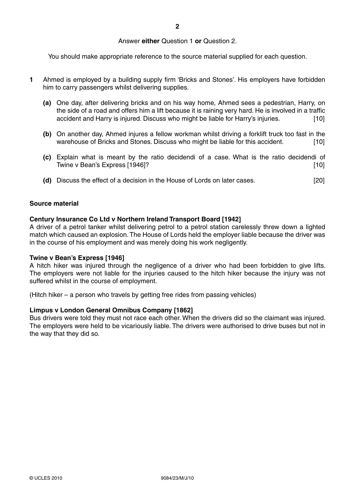Cambridge A Level Law 9084 2010 May/June Paper 2 · Variant 3 question paper, page 2 of 4