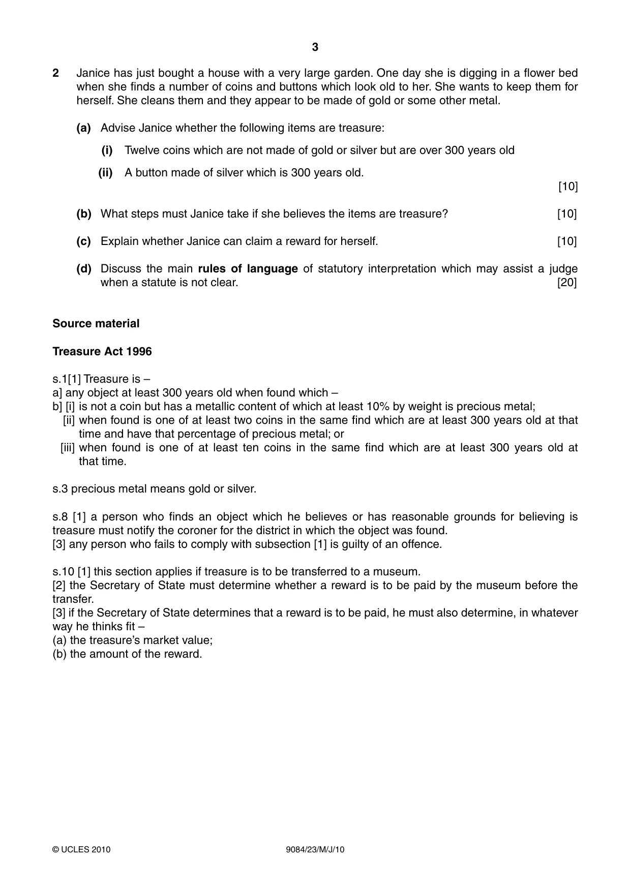 Cambridge A Level Law 9084 2010 May/June Paper 2 · Variant 3 question paper, page 3 of 4
