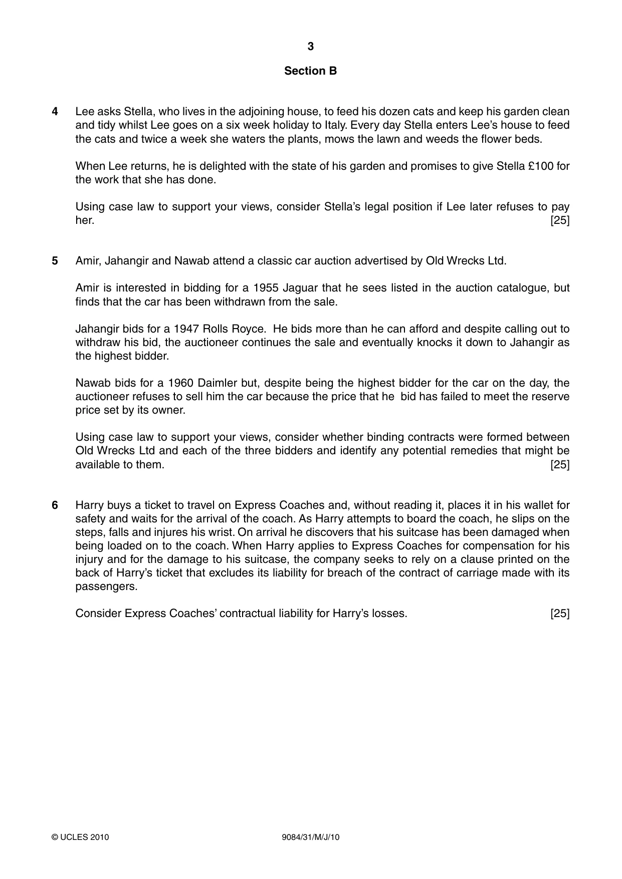 Cambridge A Level Law 9084 2010 May/June Paper 3 · Variant 1 question paper, page 3 of 4