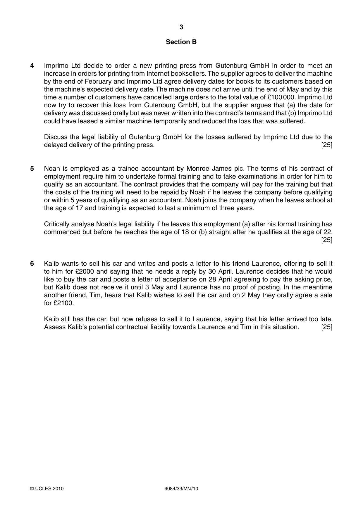 Cambridge A Level Law 9084 2010 May/June Paper 3 · Variant 3 question paper, page 3 of 4