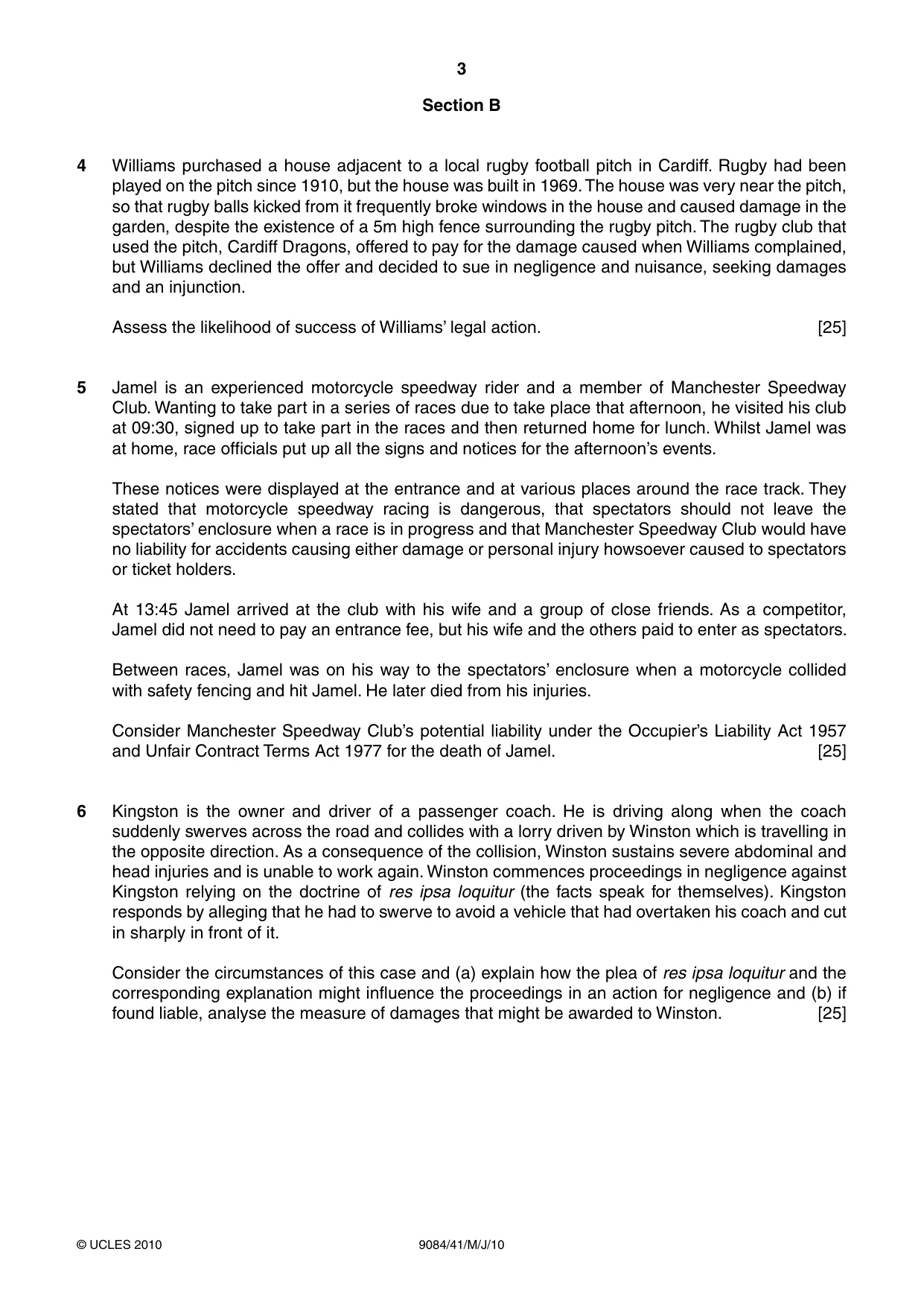 Cambridge A Level Law 9084 2010 May/June Paper 4 · Variant 1 question paper, page 3 of 4