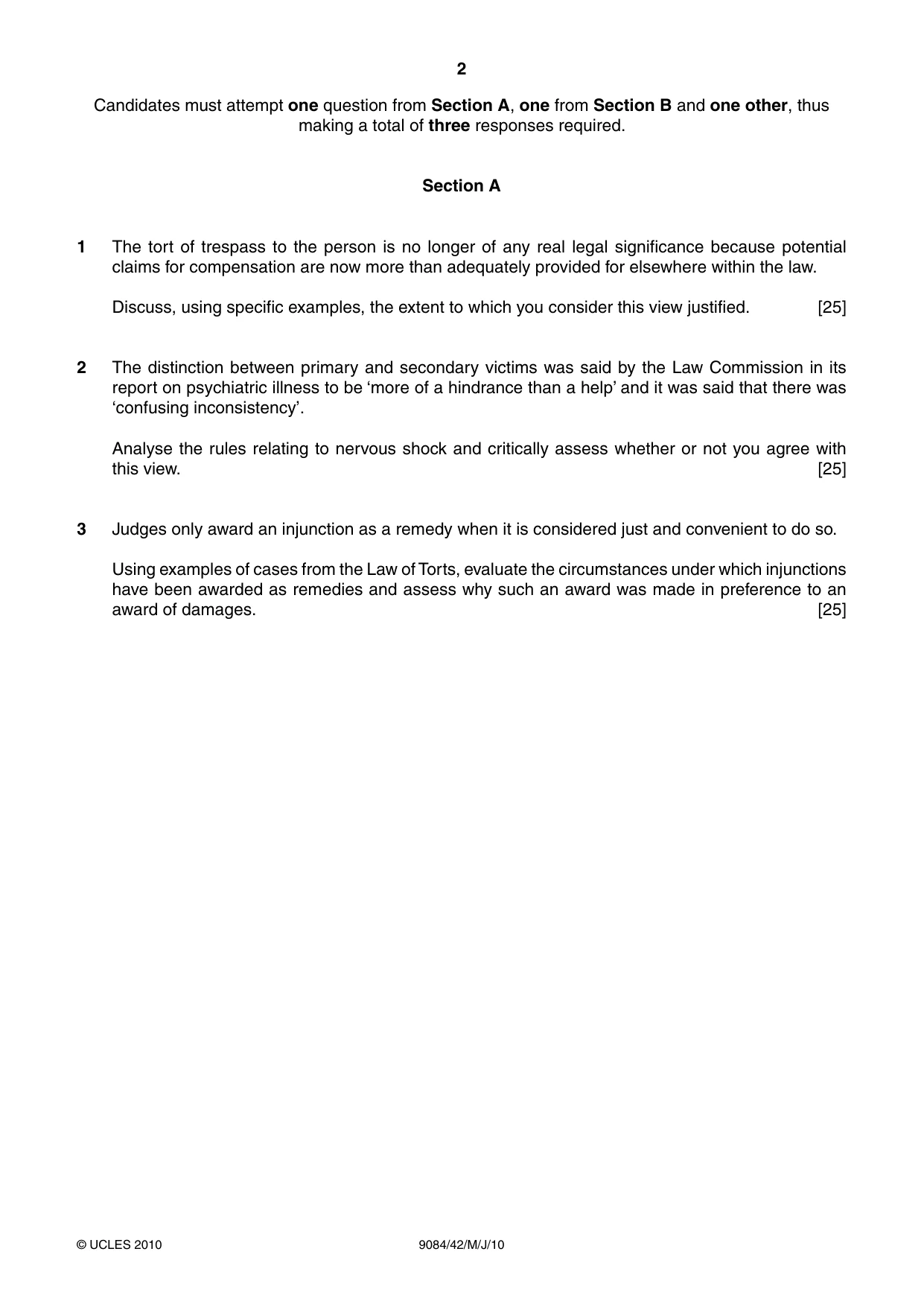 Cambridge A Level Law 9084 2010 May/June Paper 4 · Variant 2 question paper, page 2 of 4