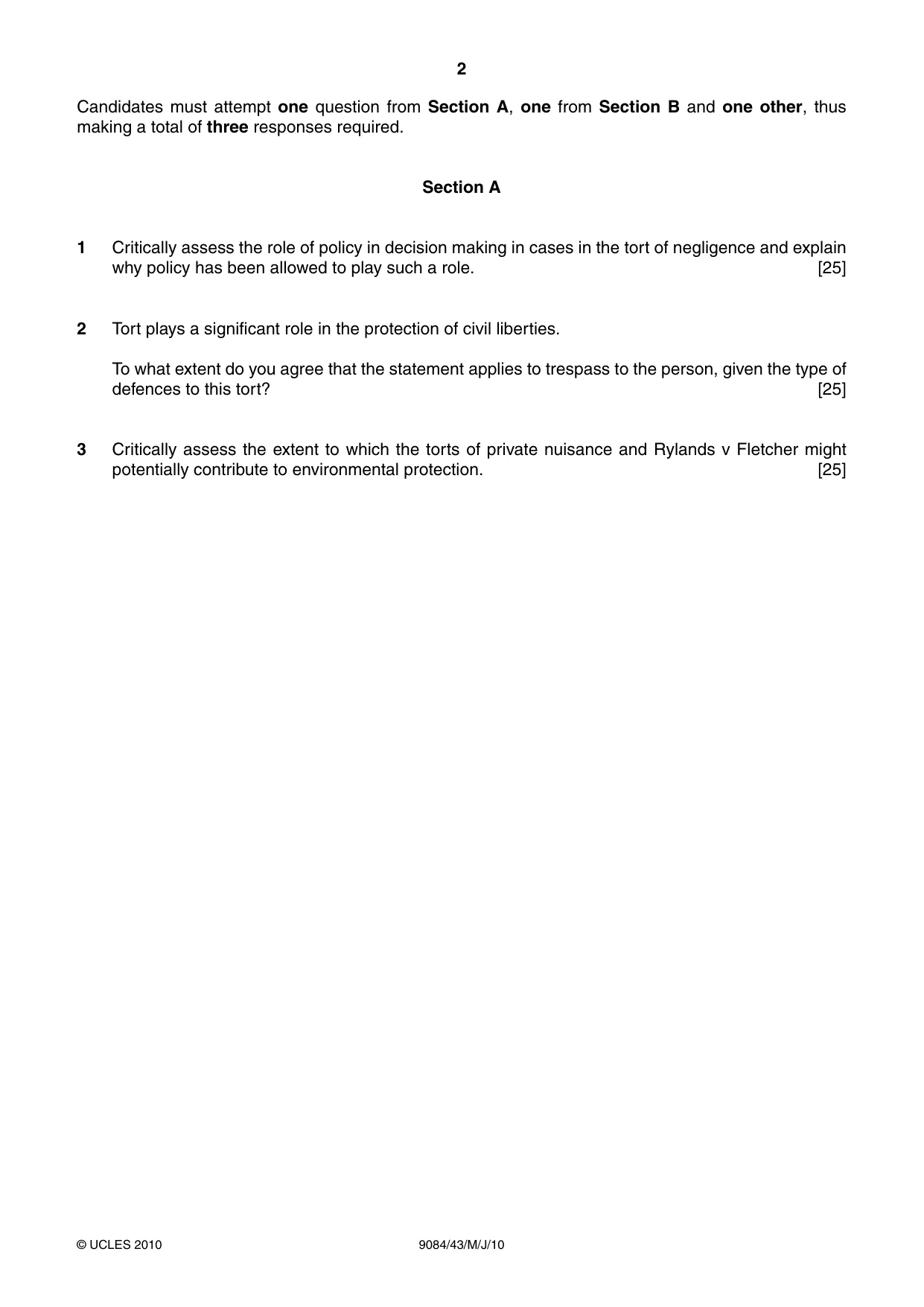 Cambridge A Level Law 9084 2010 May/June Paper 4 · Variant 3 question paper, page 2 of 4