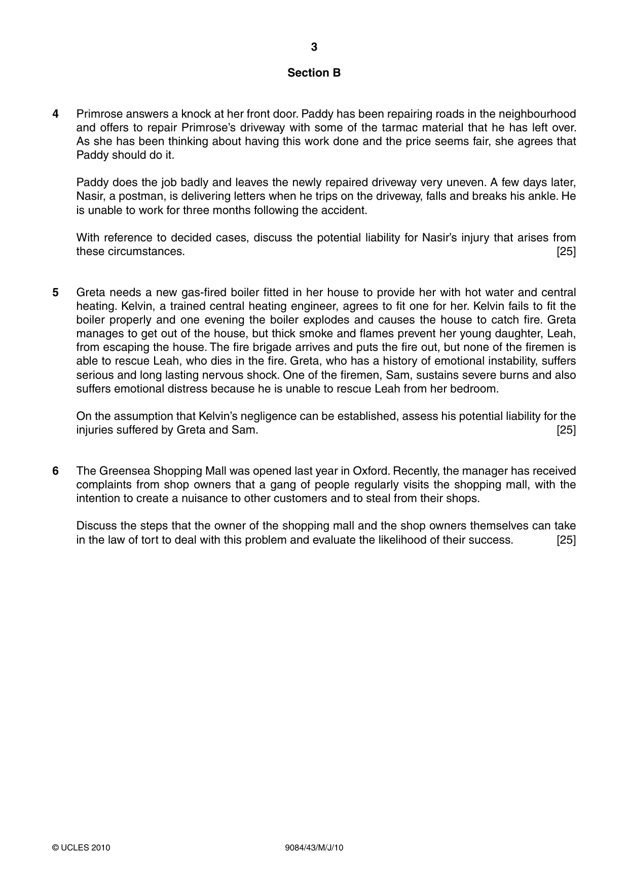 Cambridge A Level Law 9084 2010 May/June Paper 4 · Variant 3 question paper, page 3 of 4