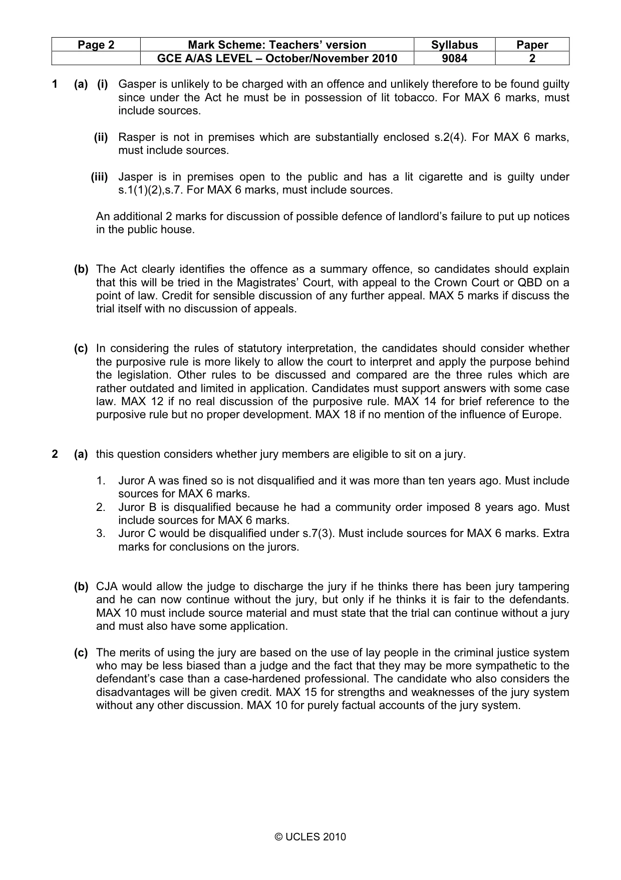 Mark scheme, page 2 of 2