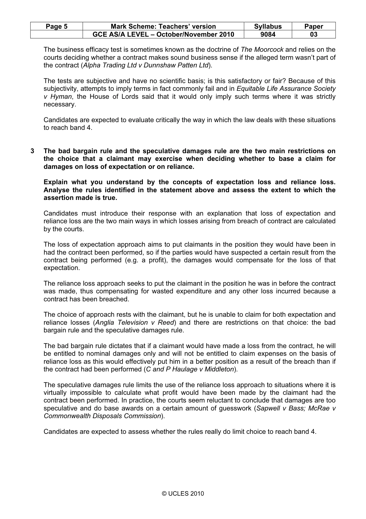 Mark scheme, page 5 of 7