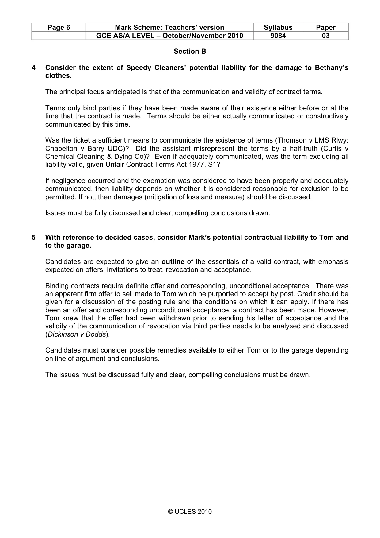 Mark scheme, page 6 of 7