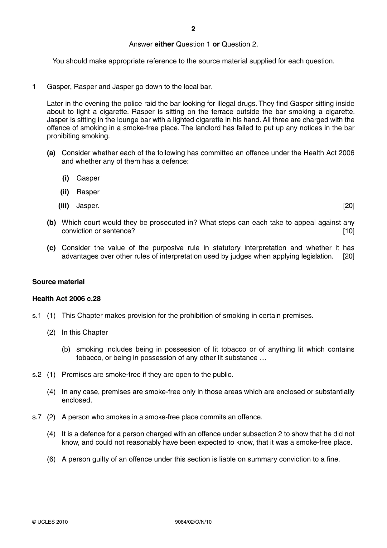 Cambridge A Level Law 9084 2010 Oct/Nov Paper 2 · Variant 1 question paper, page 2 of 4