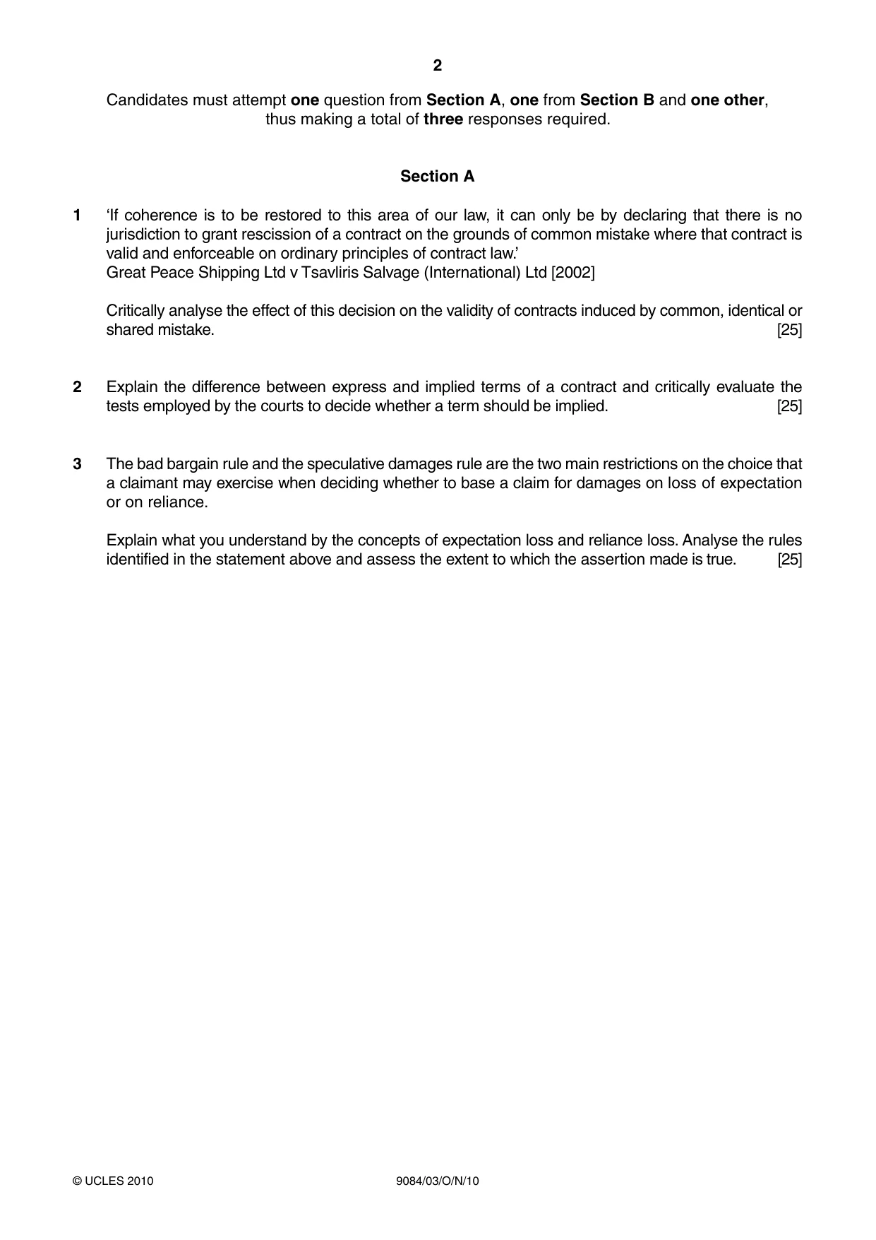 Cambridge A Level Law 9084 2010 Oct/Nov Paper 3 · Variant 1 question paper, page 2 of 4