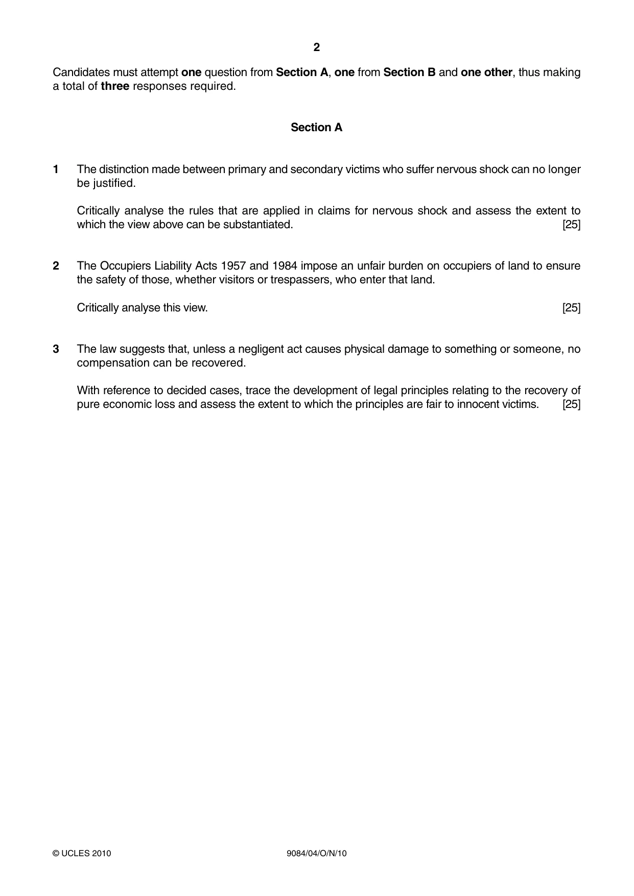 Cambridge A Level Law 9084 2010 Oct/Nov Paper 4 · Variant 1 question paper, page 2 of 4