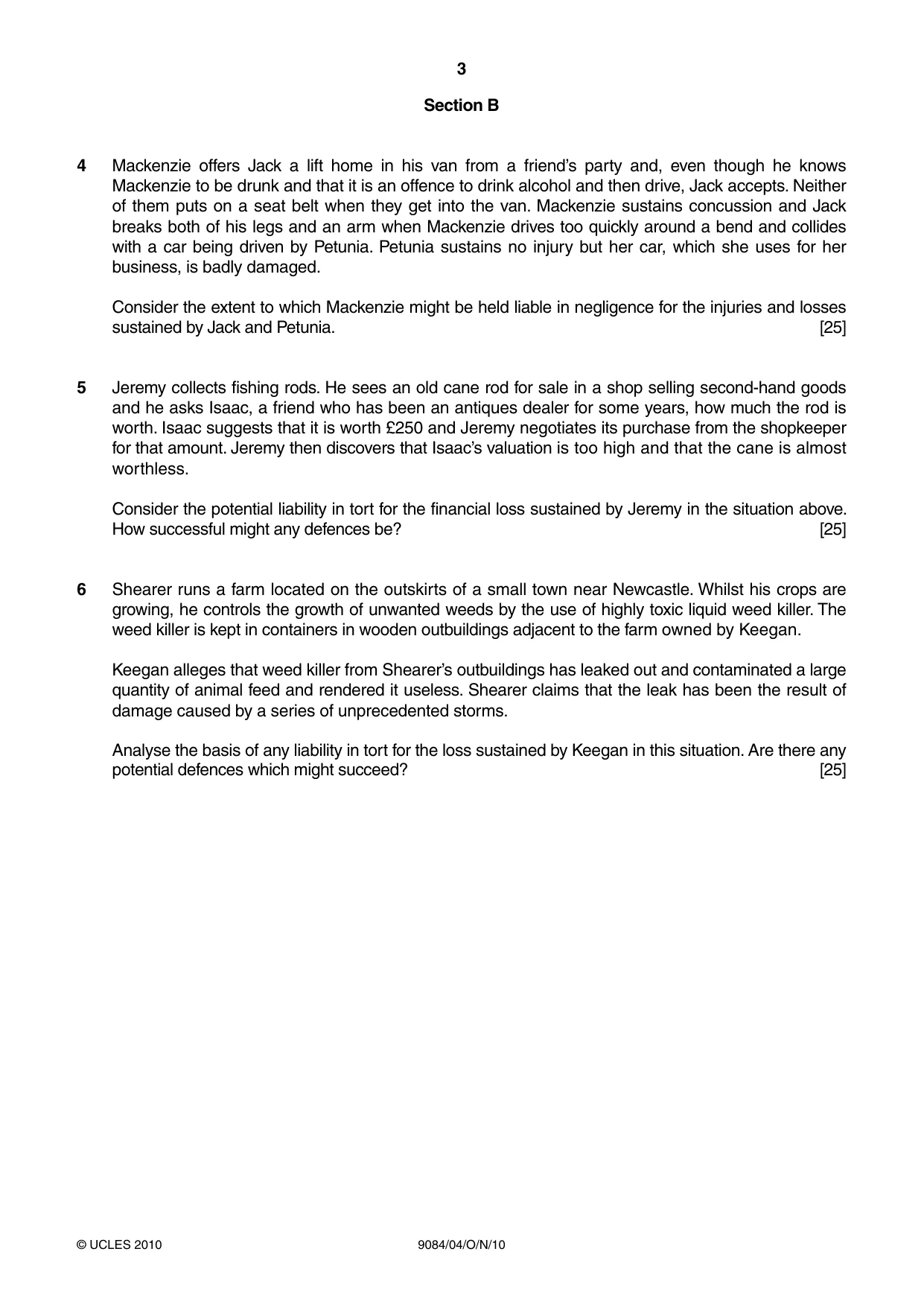 Cambridge A Level Law 9084 2010 Oct/Nov Paper 4 · Variant 1 question paper, page 3 of 4