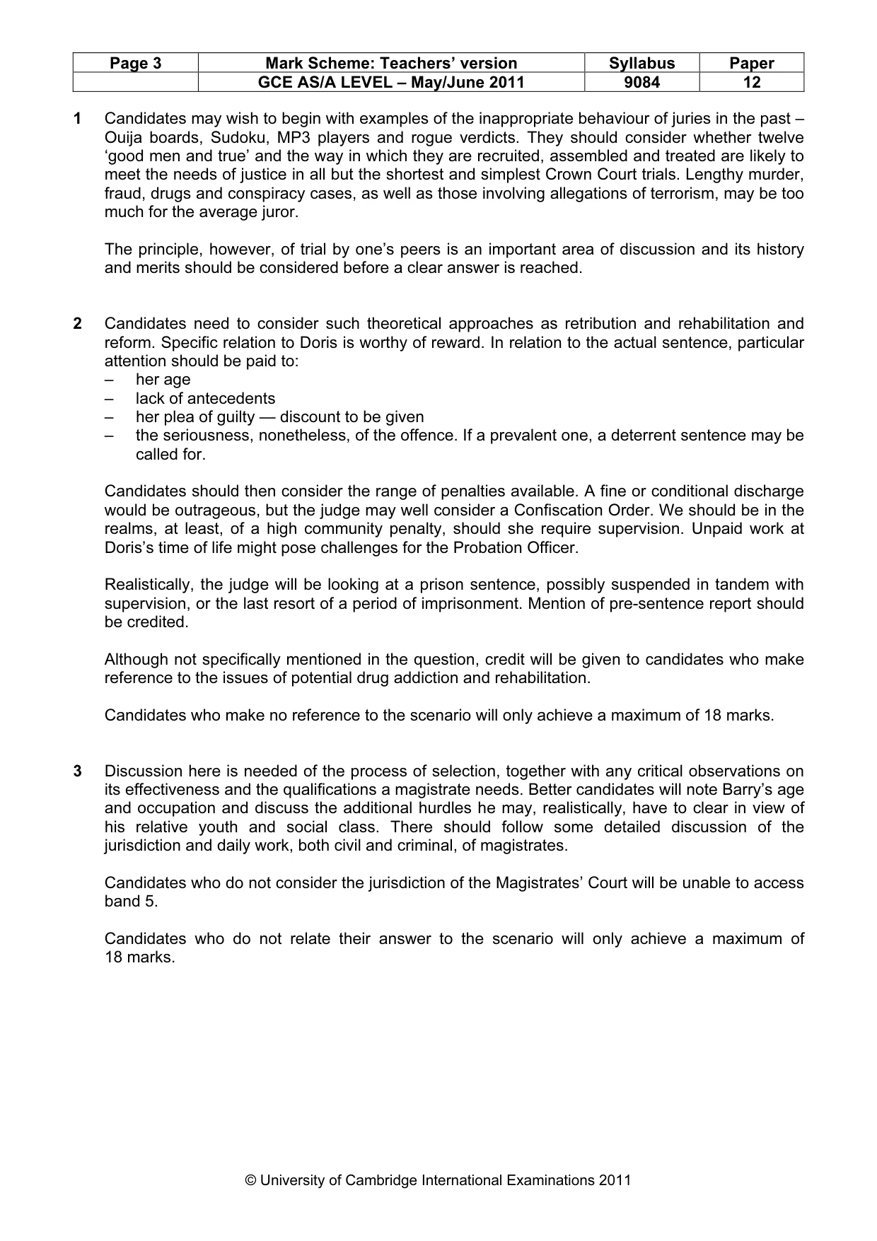 Mark scheme, page 3 of 4