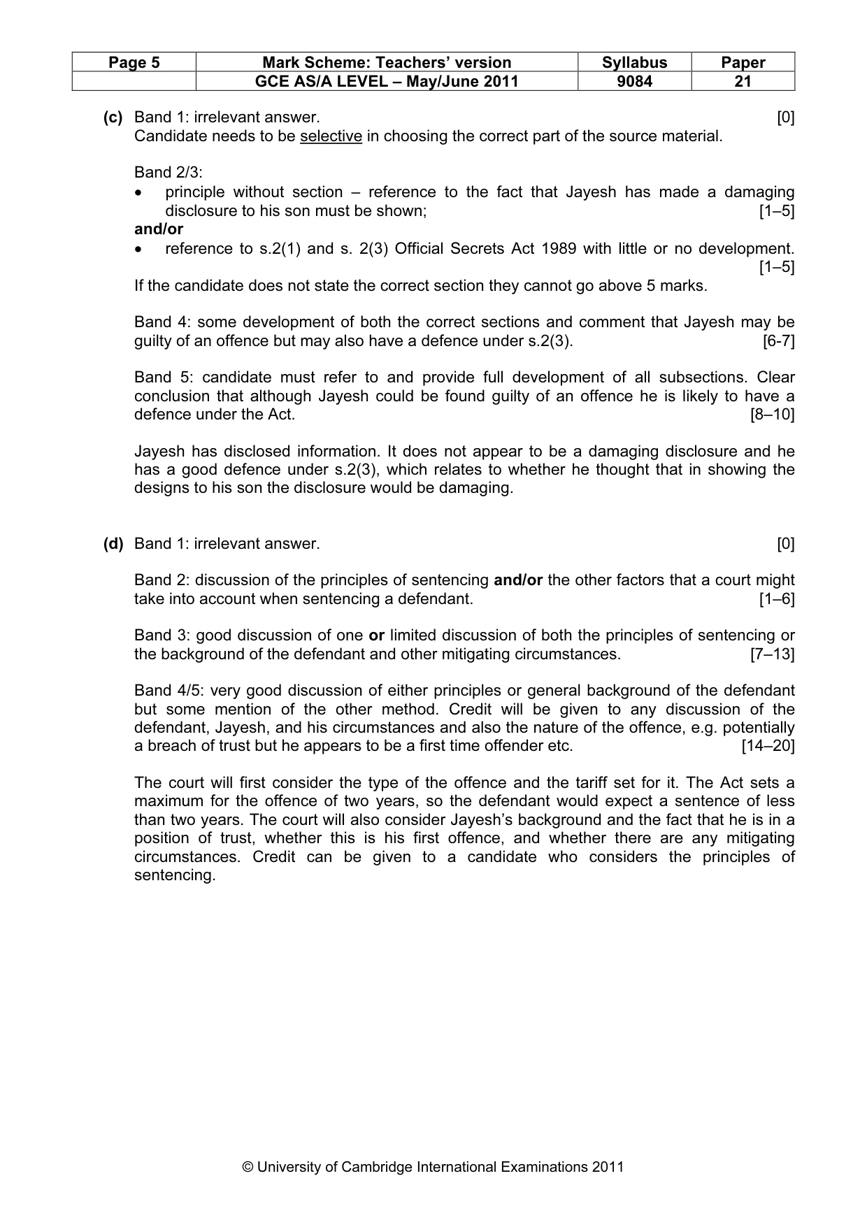 Mark scheme, page 5 of 7