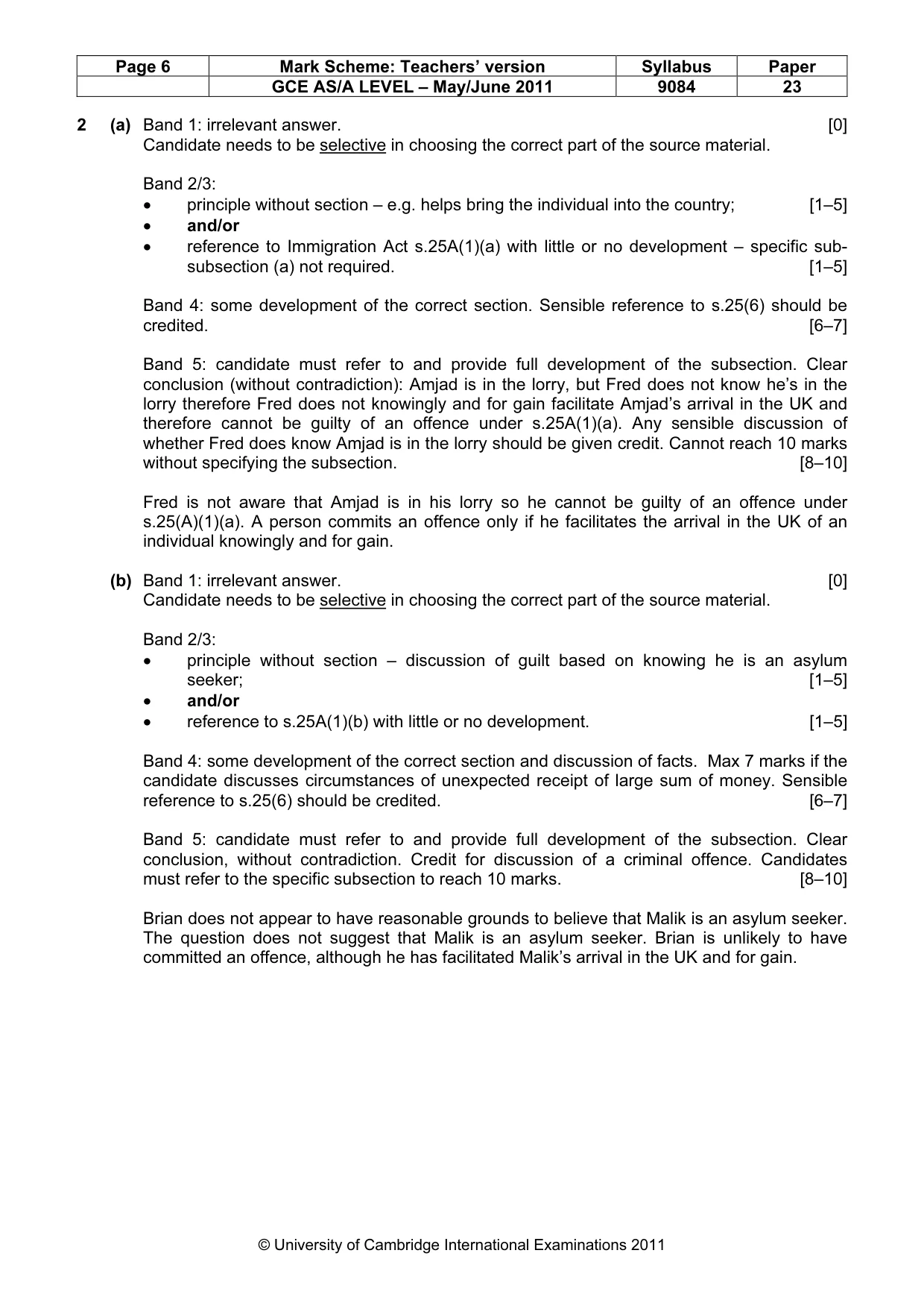 Mark scheme, page 6 of 7
