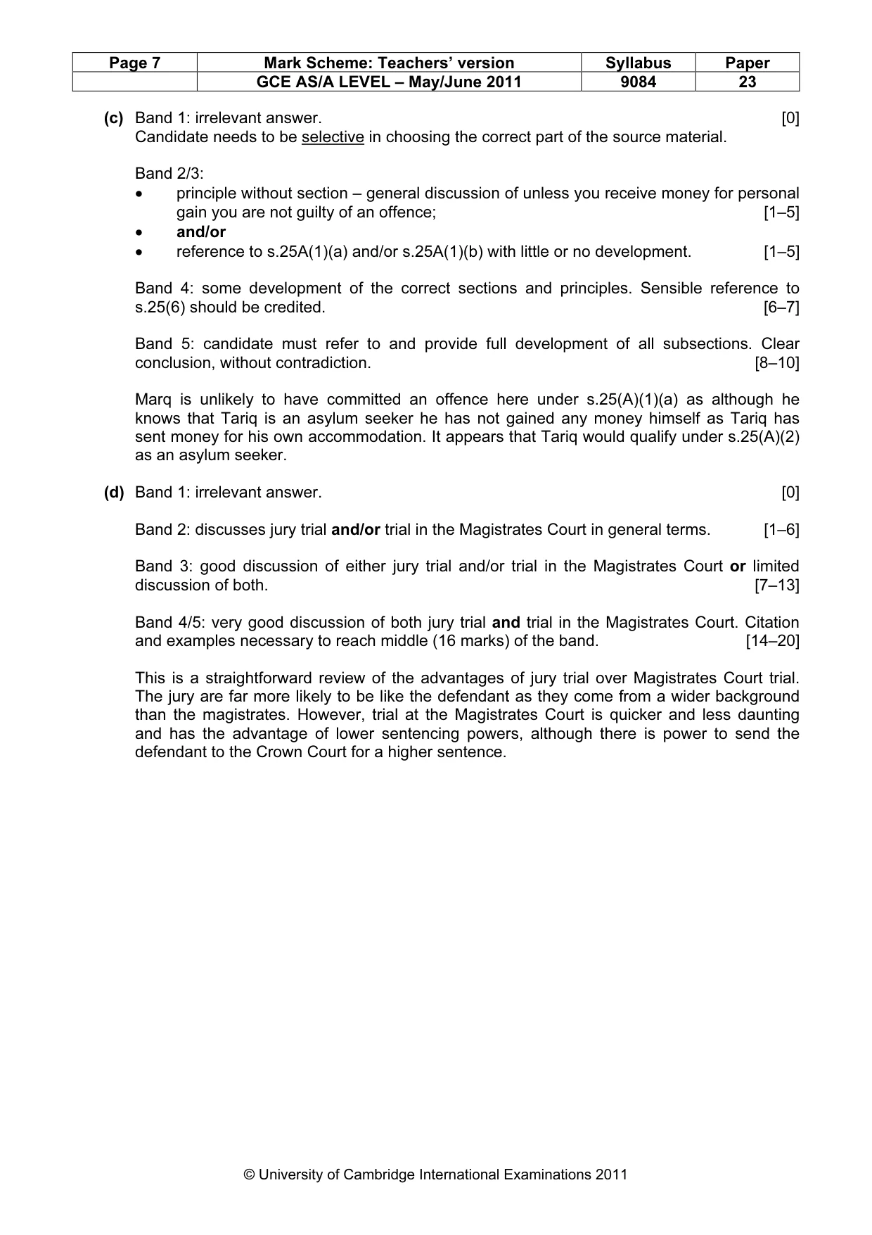 Mark scheme, page 7 of 7