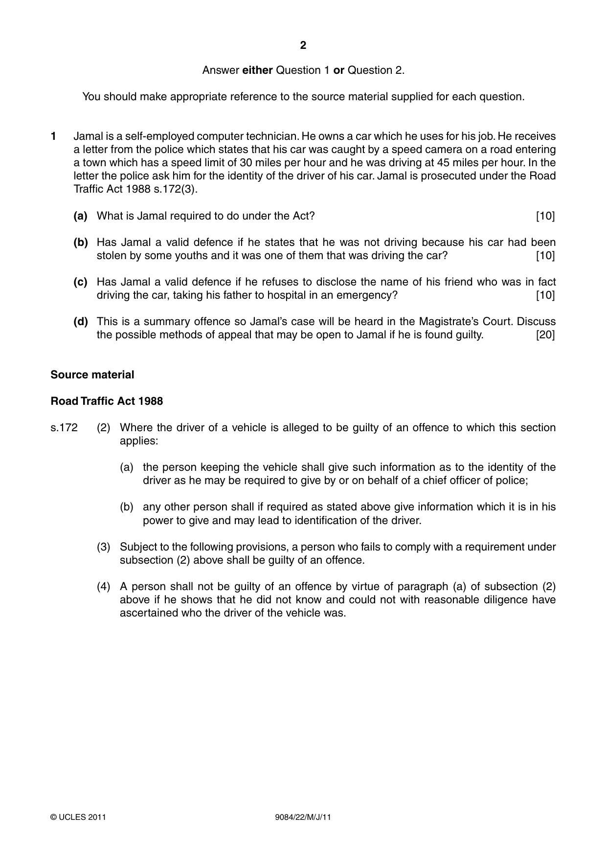 Cambridge A Level Law 9084 2011 May/June Paper 2 · Variant 2 question paper, page 2 of 4
